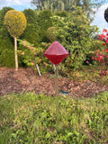 70cm Hand-Blown Red Diamond Glass Garden Stake – 15cm Crackle Ruby Sculpture