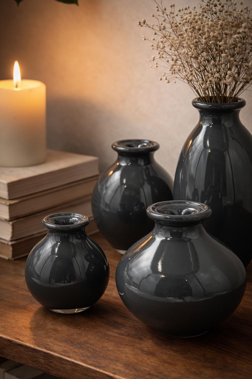 Handblown Art Glass Bud Vases – Gray Minimalist Set of 4