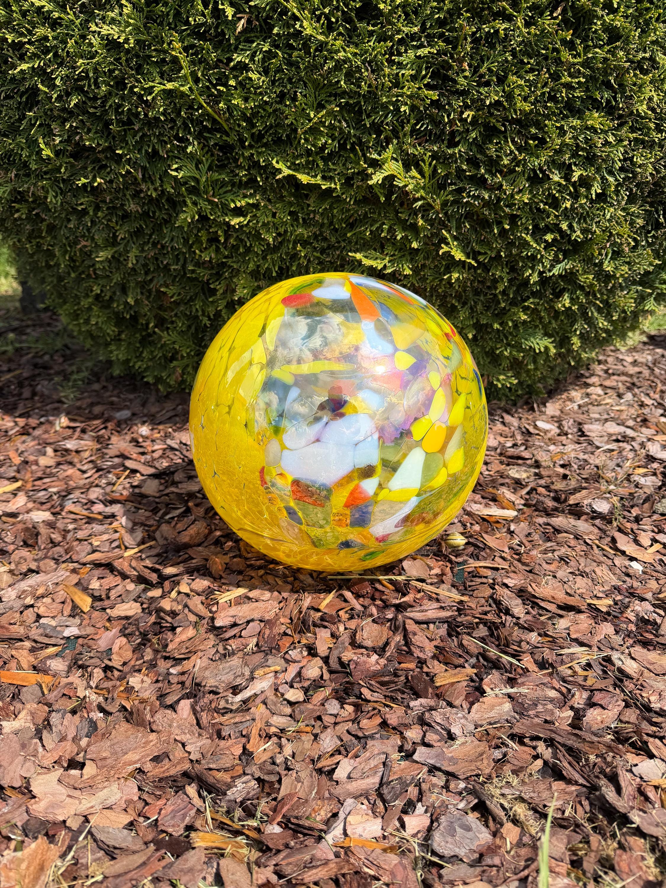 30cm Hand-Blown Multicolor Transparent Glass Sphere – Large Yellow Decorative Orb