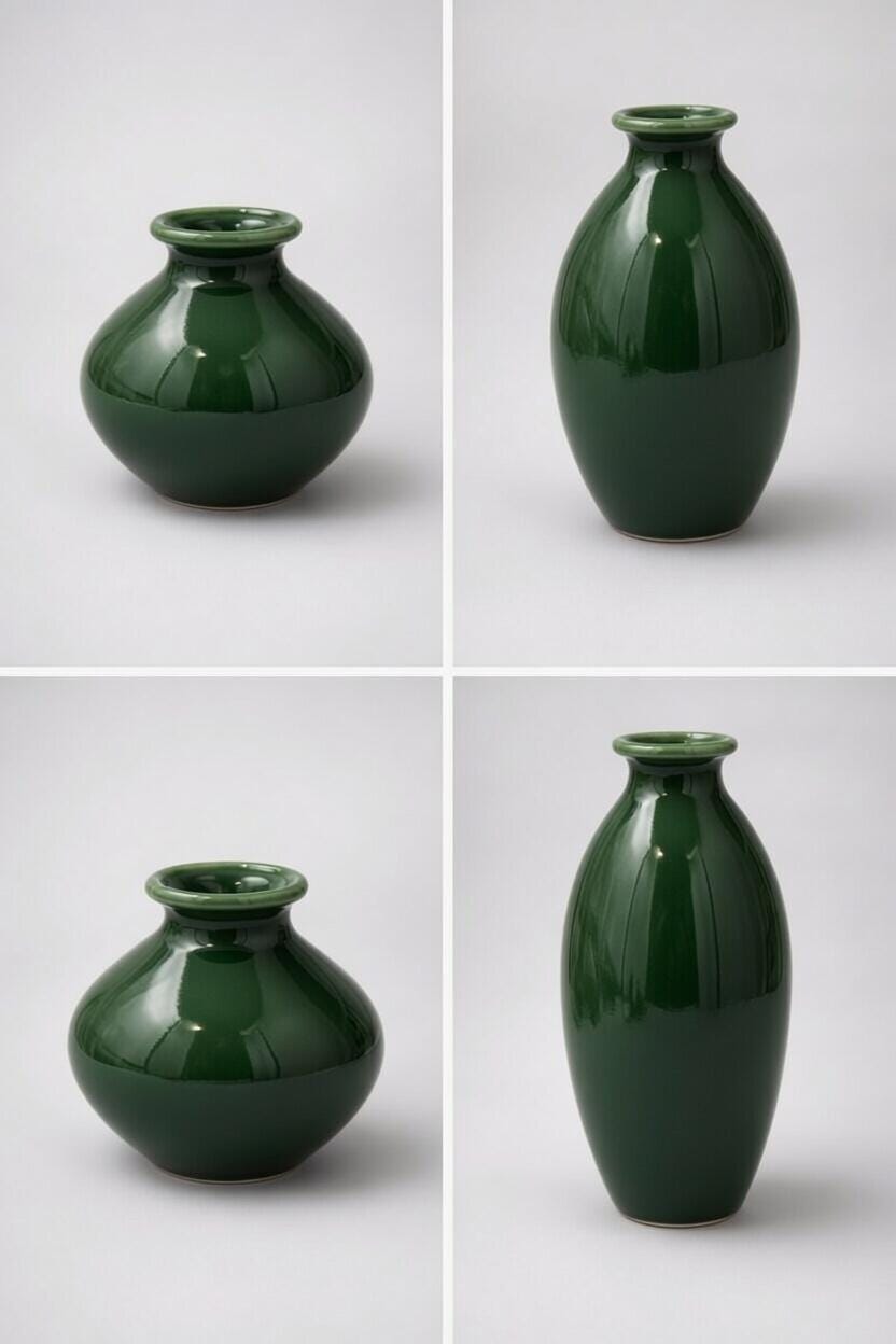 Handblown Art Glass Bud Vases – Moss Green Minimalist Set of 4