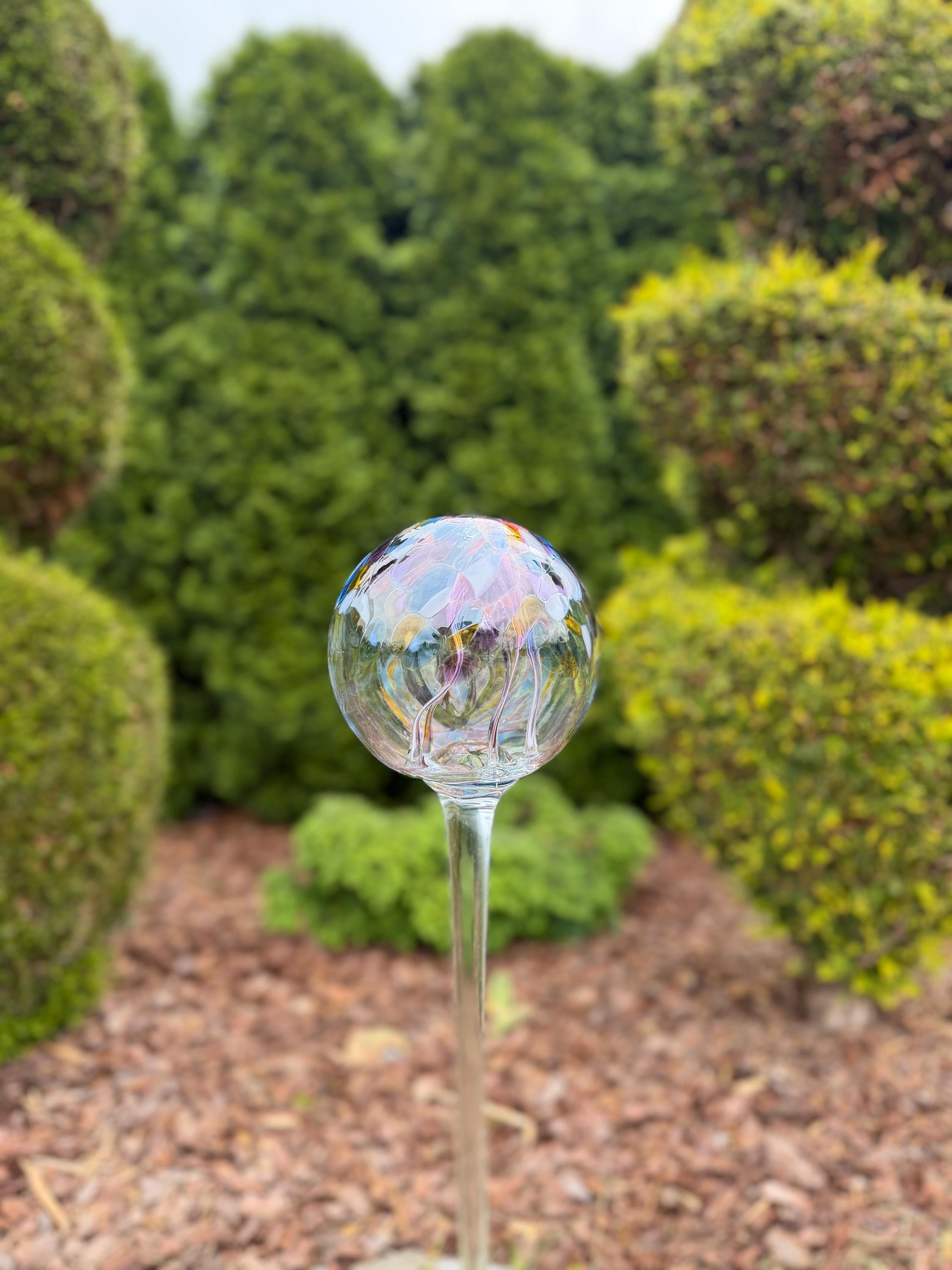 80cm Hand-Blown Pastel Garden Witch Ball on Stake – 15cm Glass Gazing Ball – Outdoor Yard