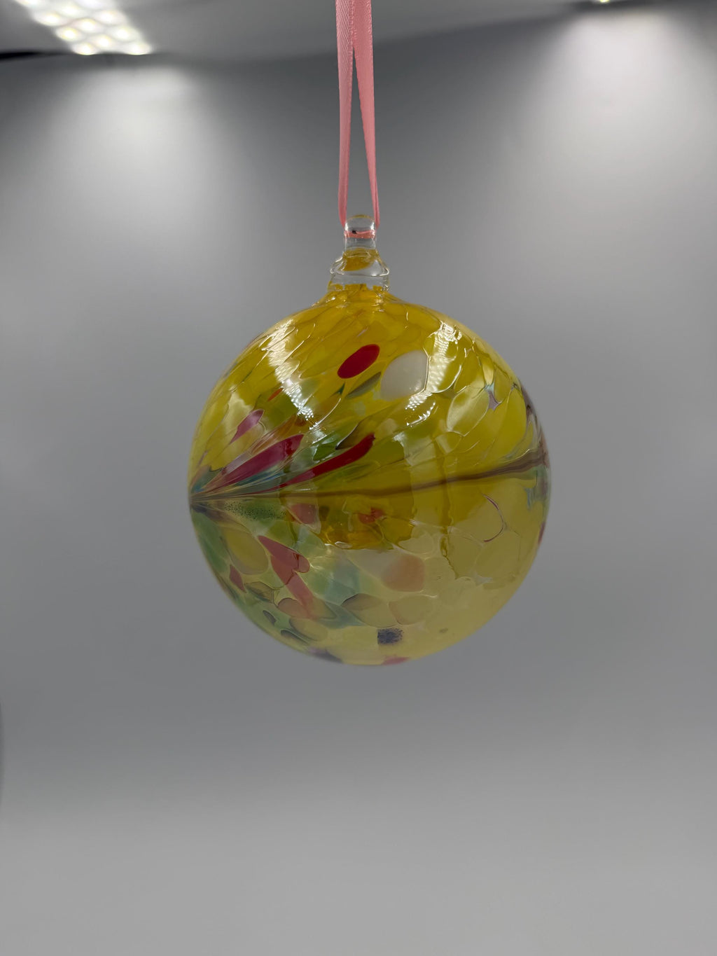Hand Blown Yellow Glass Ball Ornament – 10cm Hanging Glass Bauble – Handmade Suncatcher