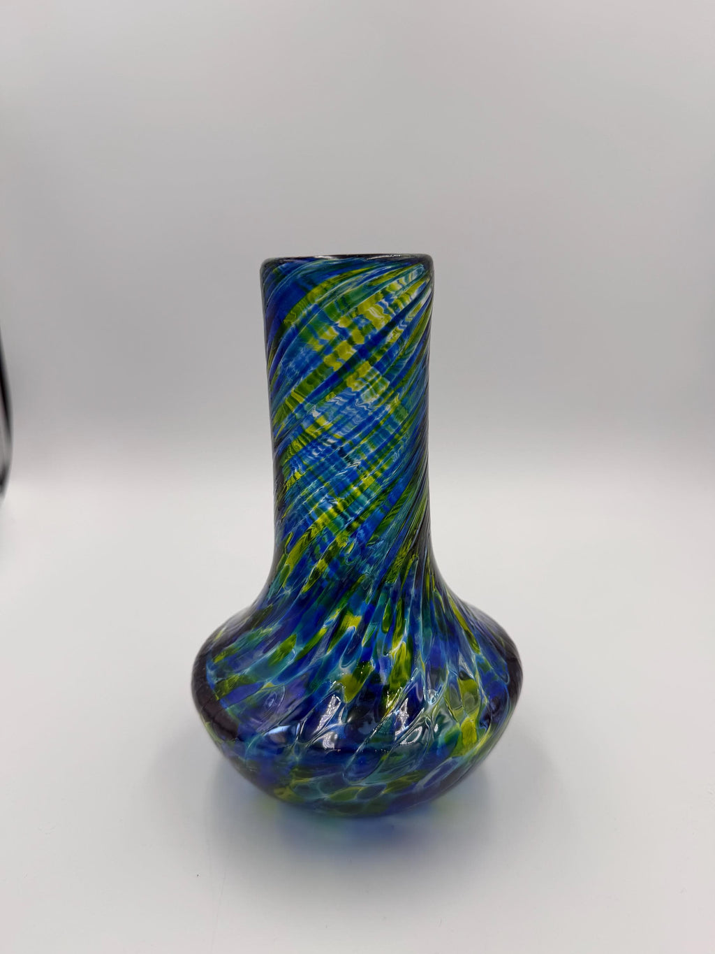 20cm Hand-Blown Blue Green Swirl Glass Vase – Modern Bud Vase