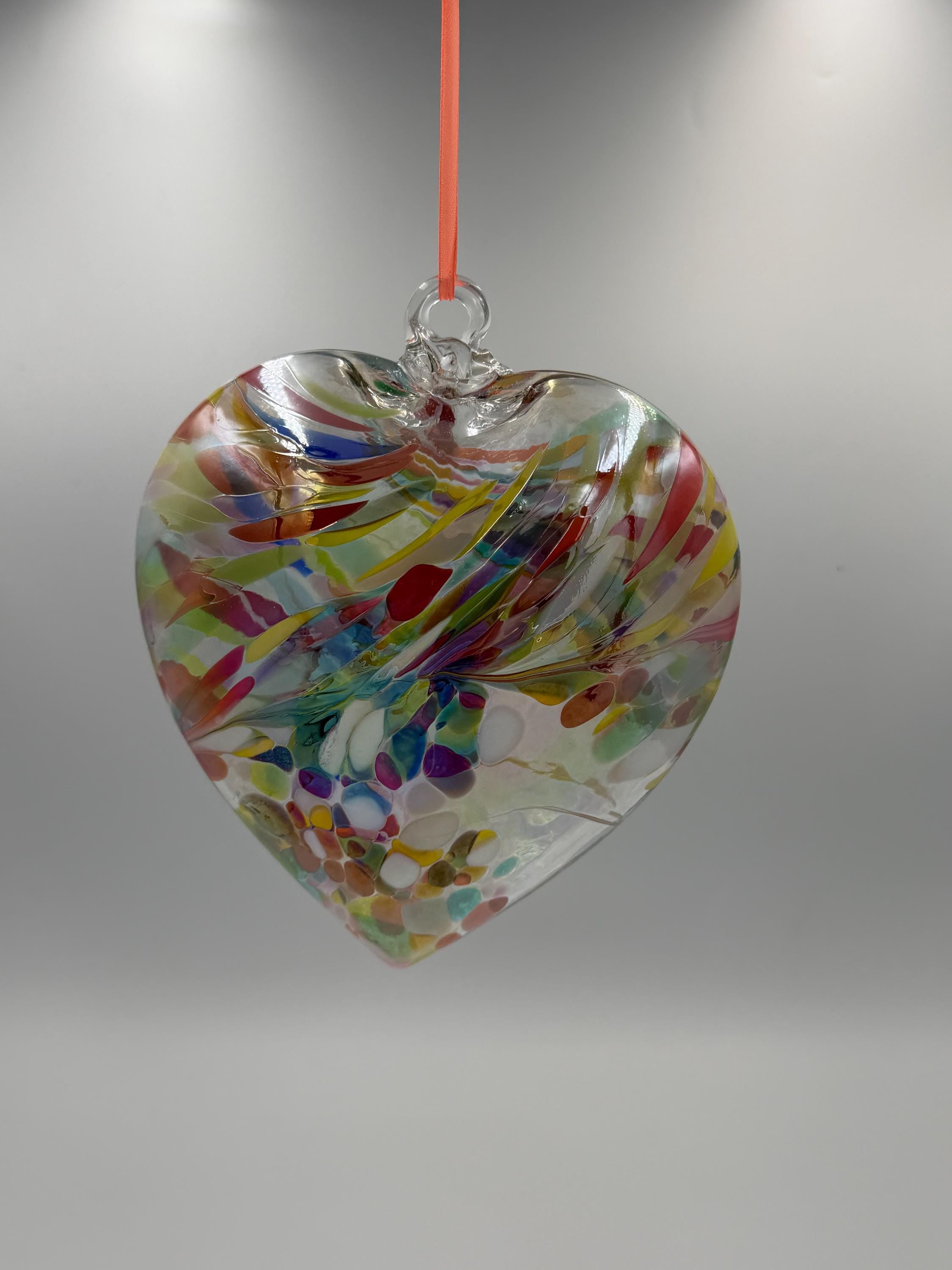 Hand Blown Glass Heart Ornament – 18cm Colorful Heart Suncatcher – Rainbow Hanging Decor