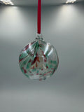 10cm Hand-Blown Crackle Glass Ornament – Red Green Swirl Clear Hanging Sphere