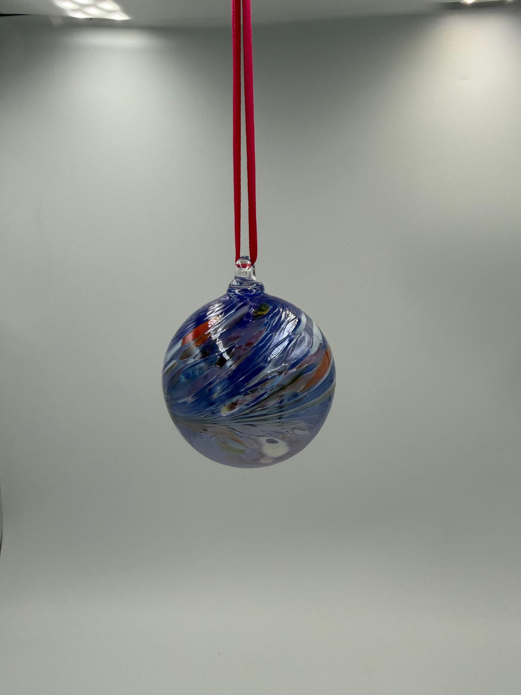 6cm Hand-Blown Crackle Glass Ornament – Blue Purple Multicolor Swirl Hanging Ball