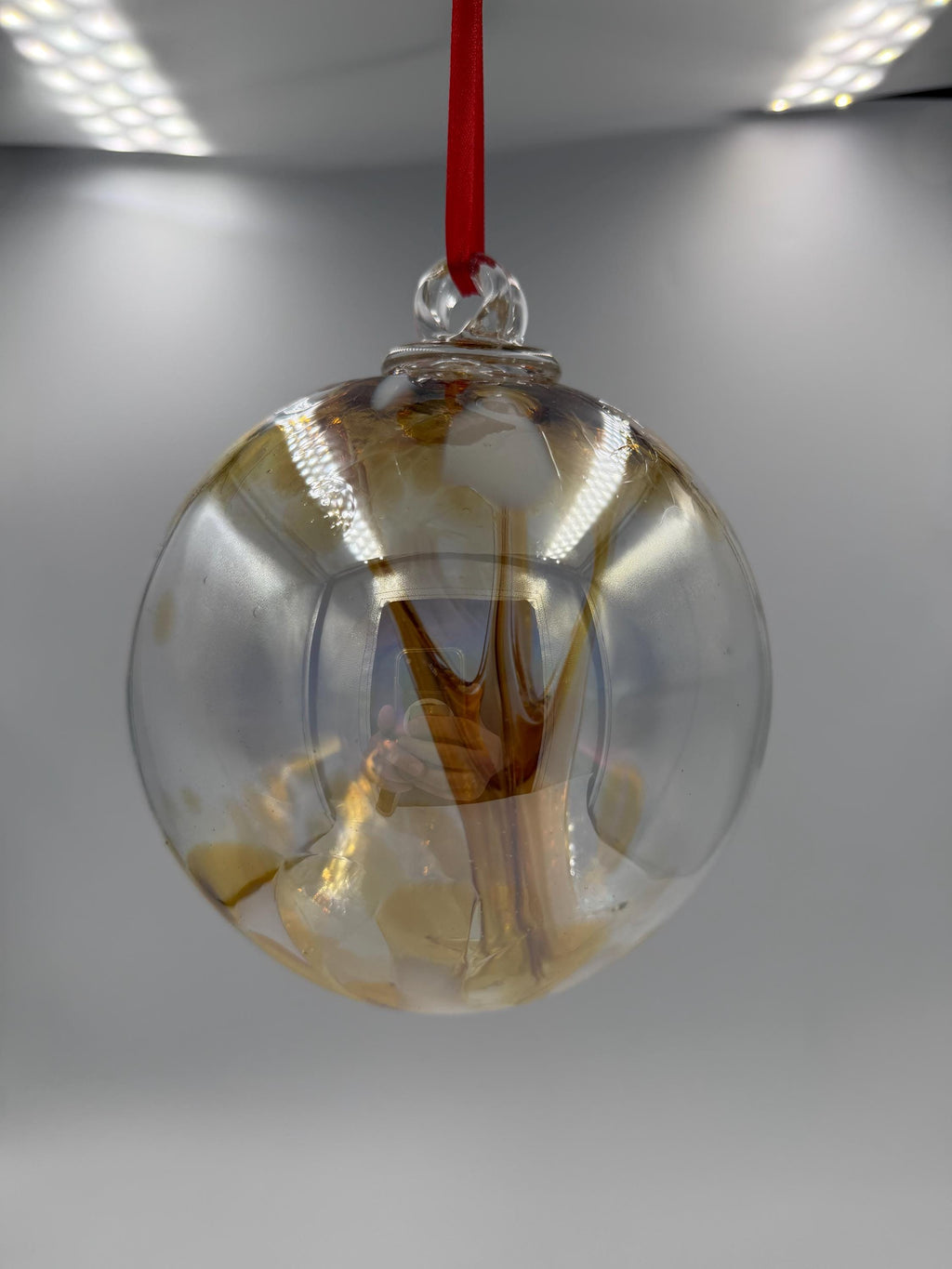 15cm Hand-Blown Clear Amber Witch Ball – Decorative Glass Hanging Orb