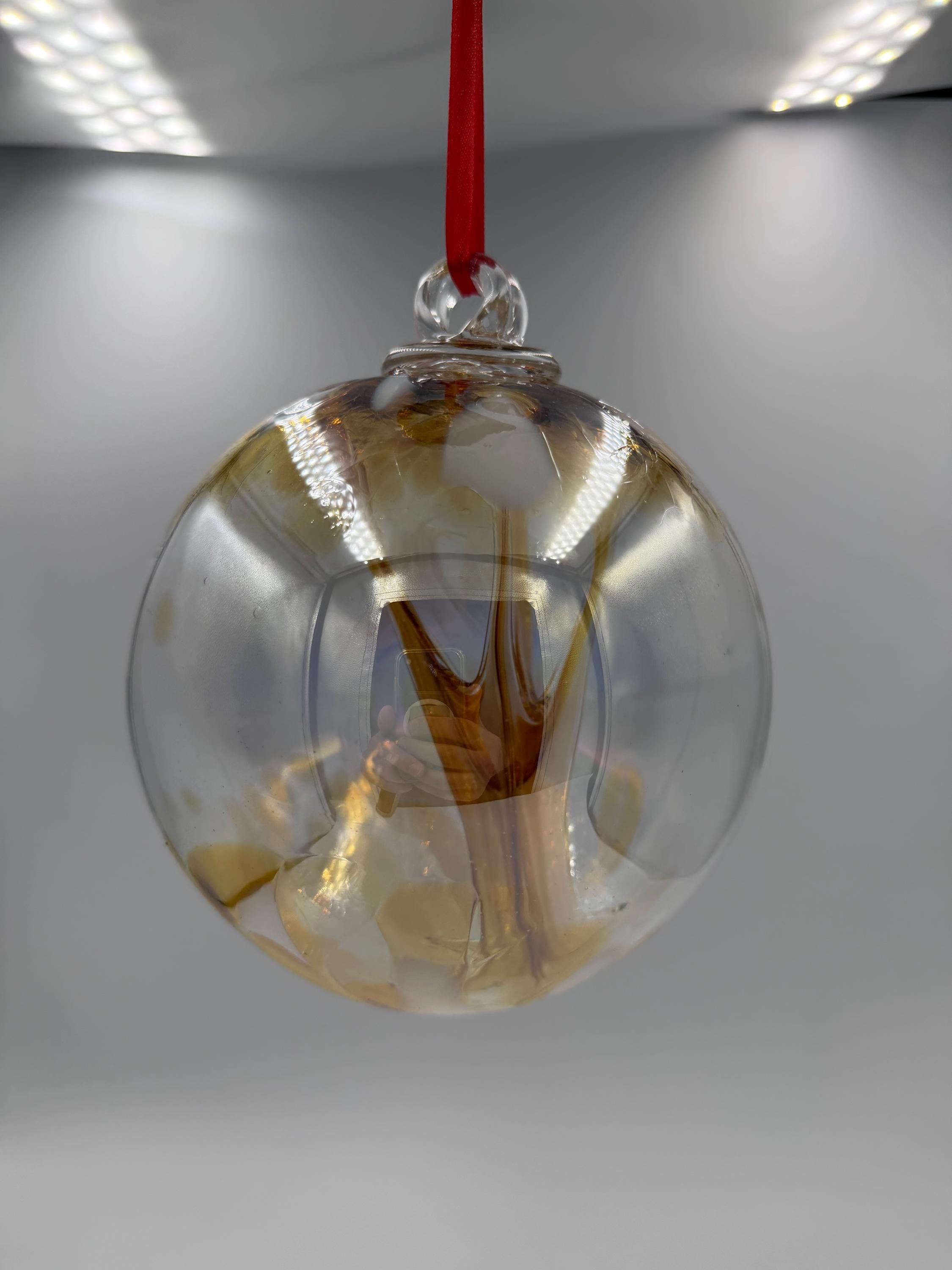 15cm Hand-Blown Clear Amber Witch Ball – Decorative Glass Hanging Orb
