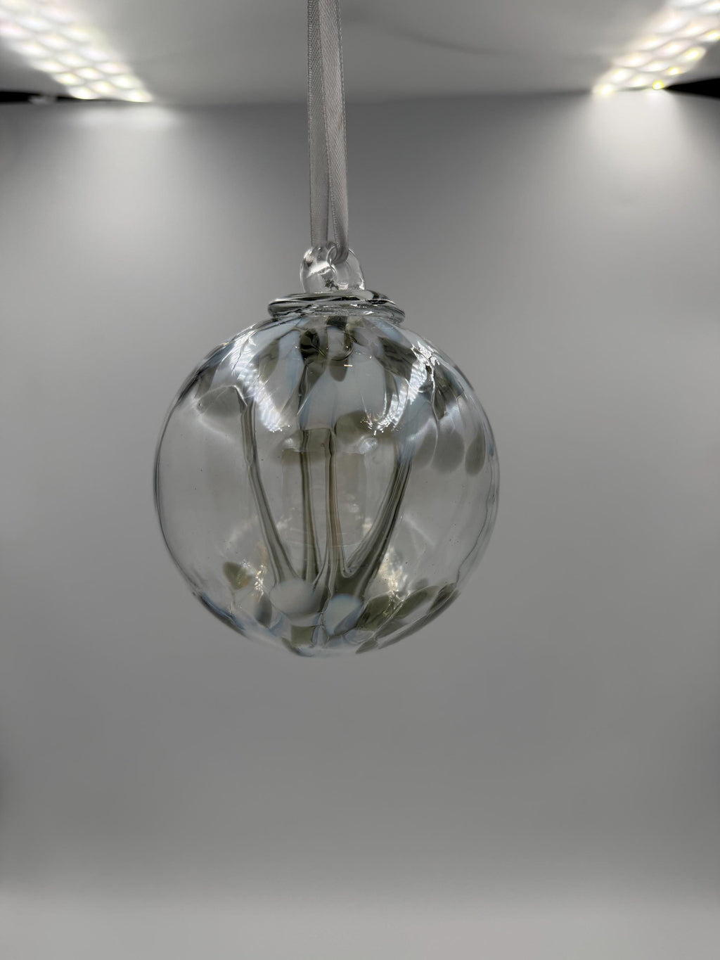 10cm Hand-Blown Glass Witch Ball – Tree of Life Spirit Ball – Silver Hanging Ornament