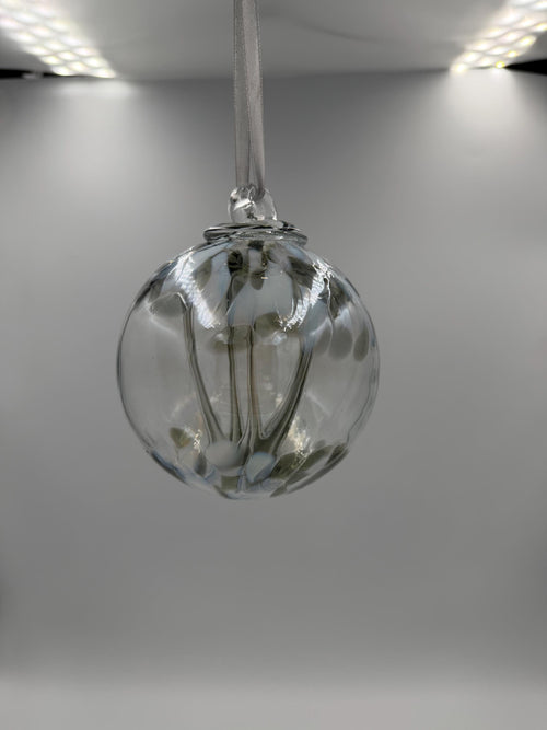 10cm Hand-Blown Glass Witch Ball – Tree of Life Spirit Ball – Silver Hanging Ornament