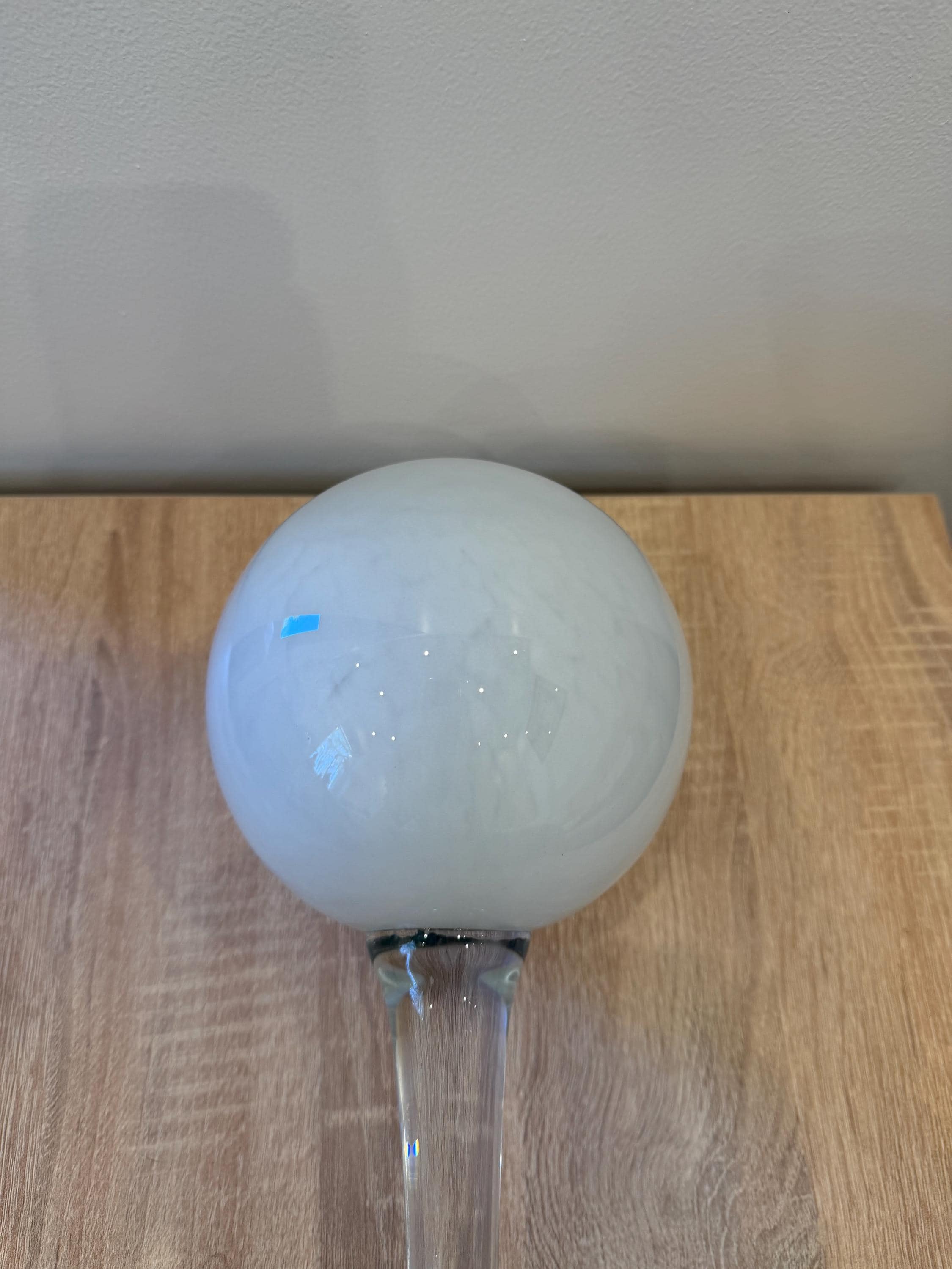 80cm Handmade Glass Garden Stake – 15cm White Pearl Sphere