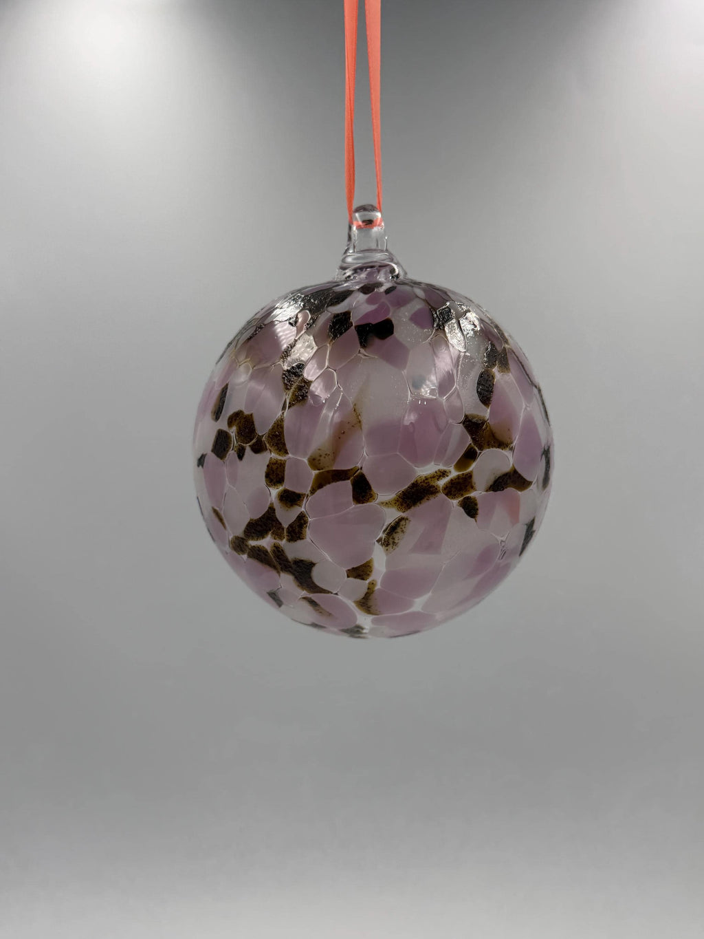 Hand Blown Pink Glass Ball Ornament – 10cm Speckled Hanging Glass Bauble – Handmade Suncatcher