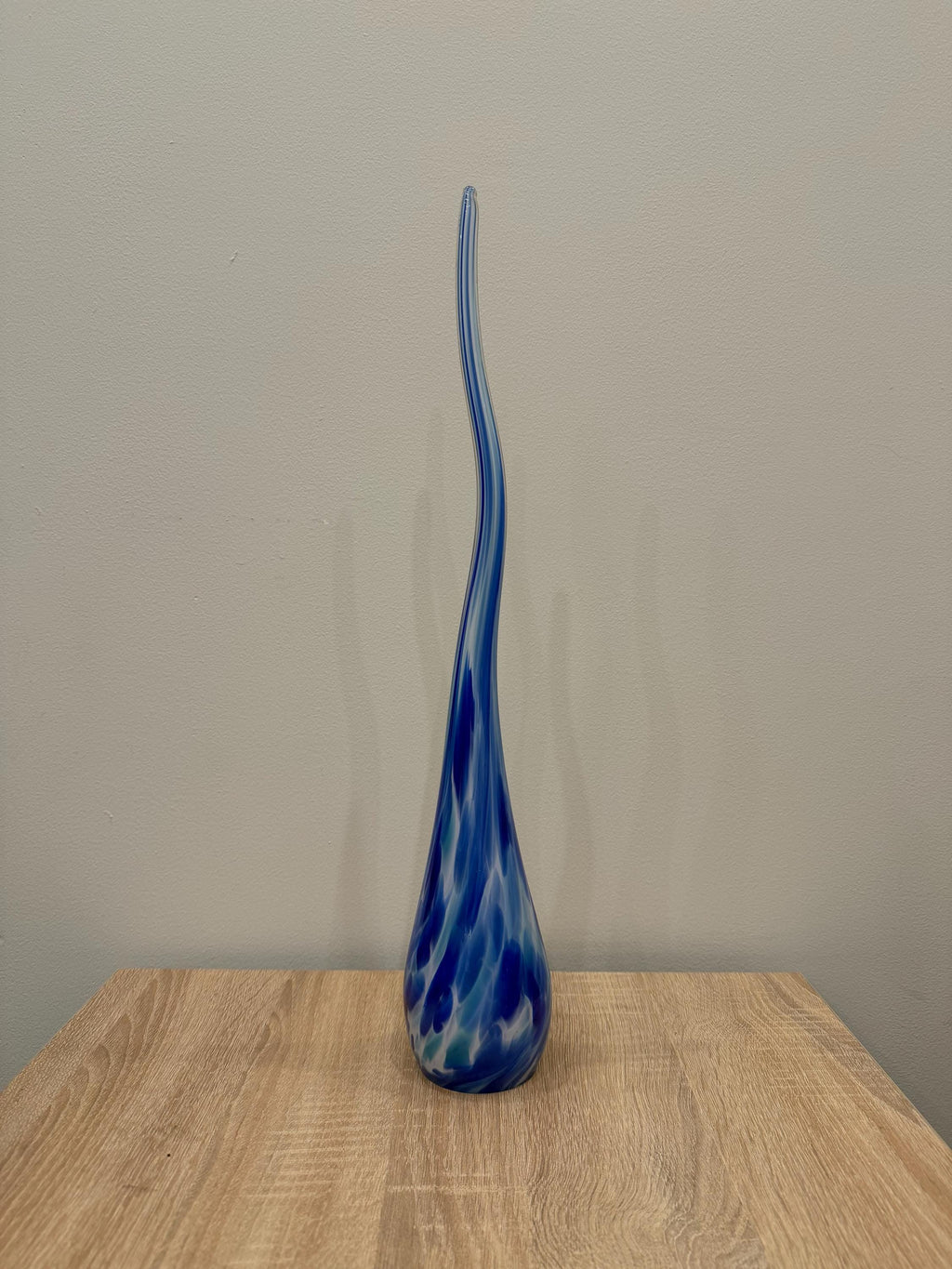 Tall 50cm Hand-Blown Glass Spike Sculpture – Blue Swirl Elegant Modern Art Object