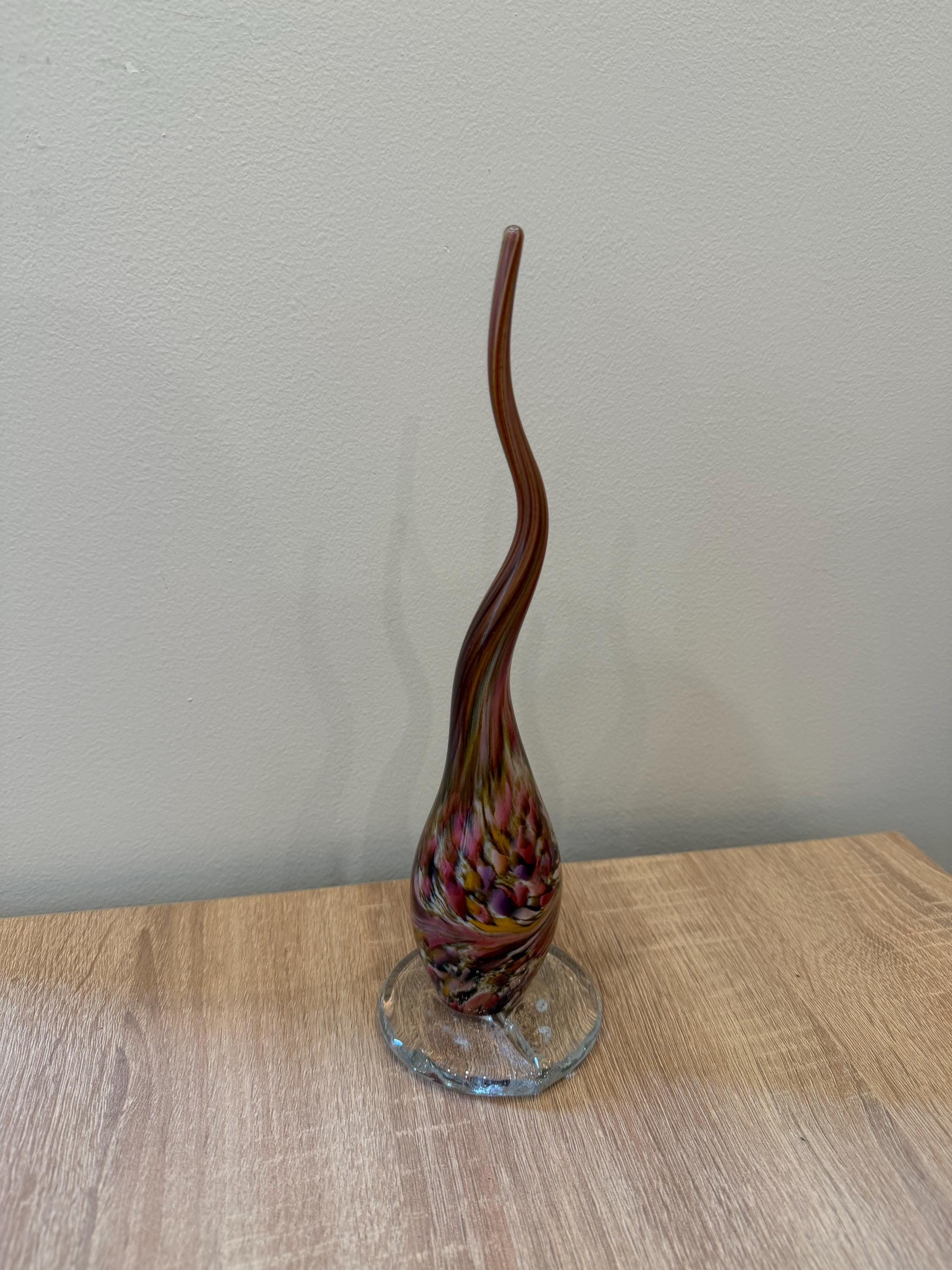 Hand-Blown Glass Spike Sculpture 30cm – Multicolor Swirl Elegant Art Object – Pink Purple Brown