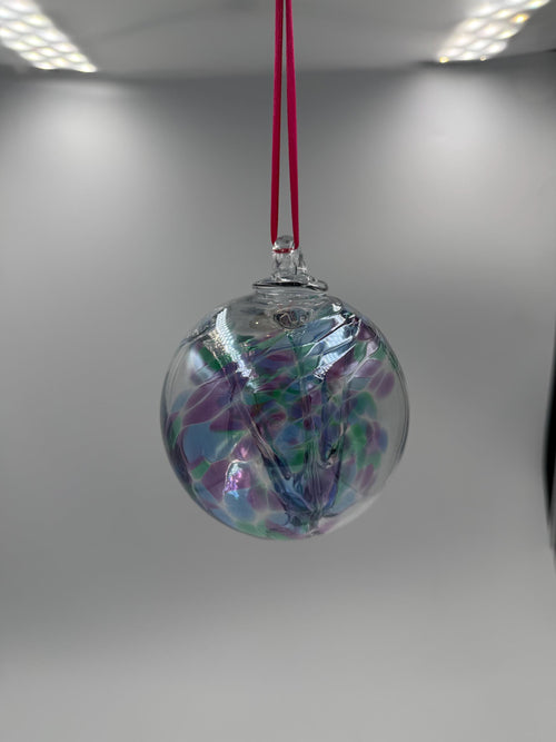 10cm Hand-Blown Witch Ball – Iridescent Purple Green Blue Crackle Glass Ornament
