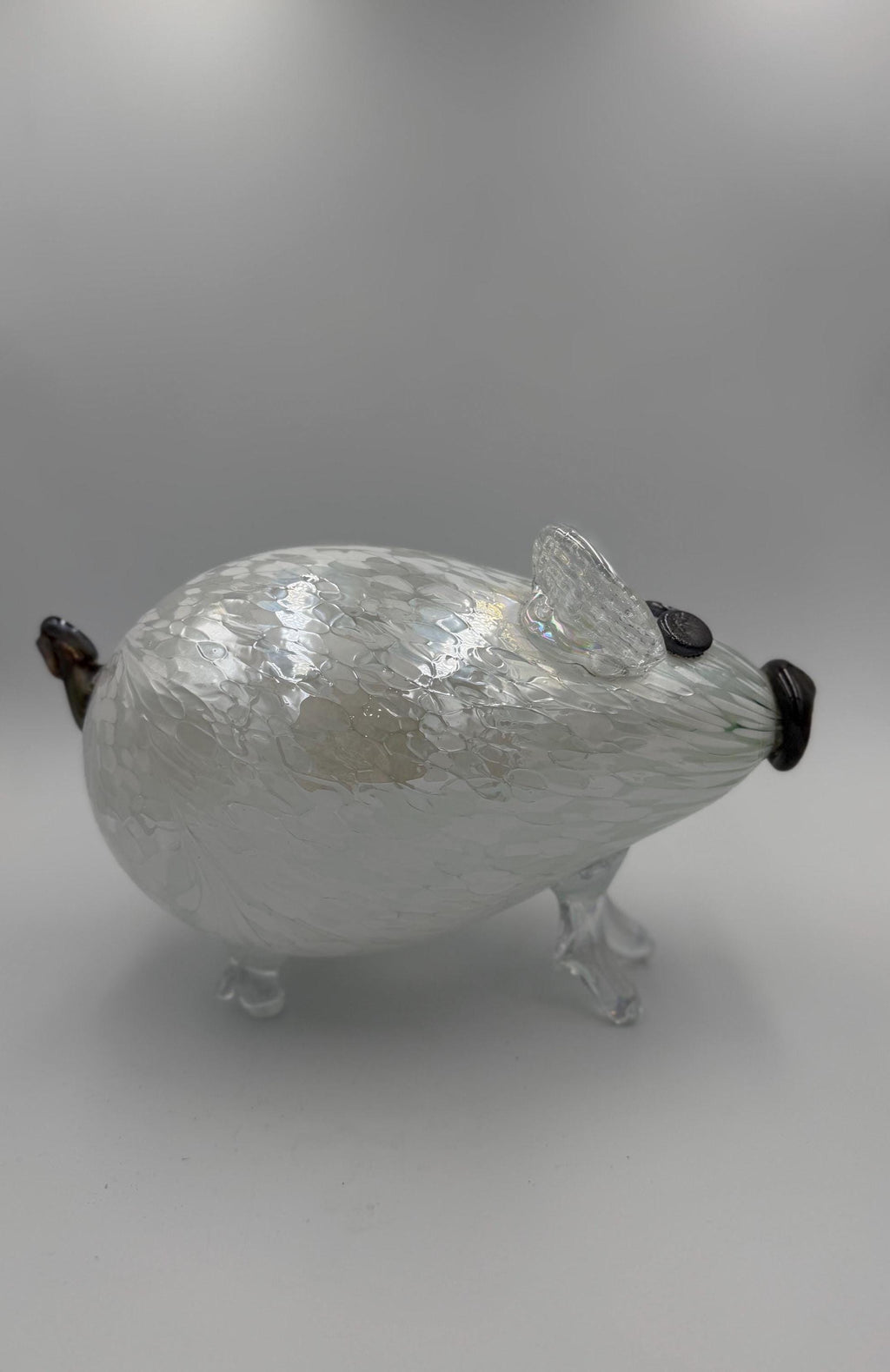30cm Hand-Blown Crackle Glass Piggy Bank – Clear Savings Pig Sculpture