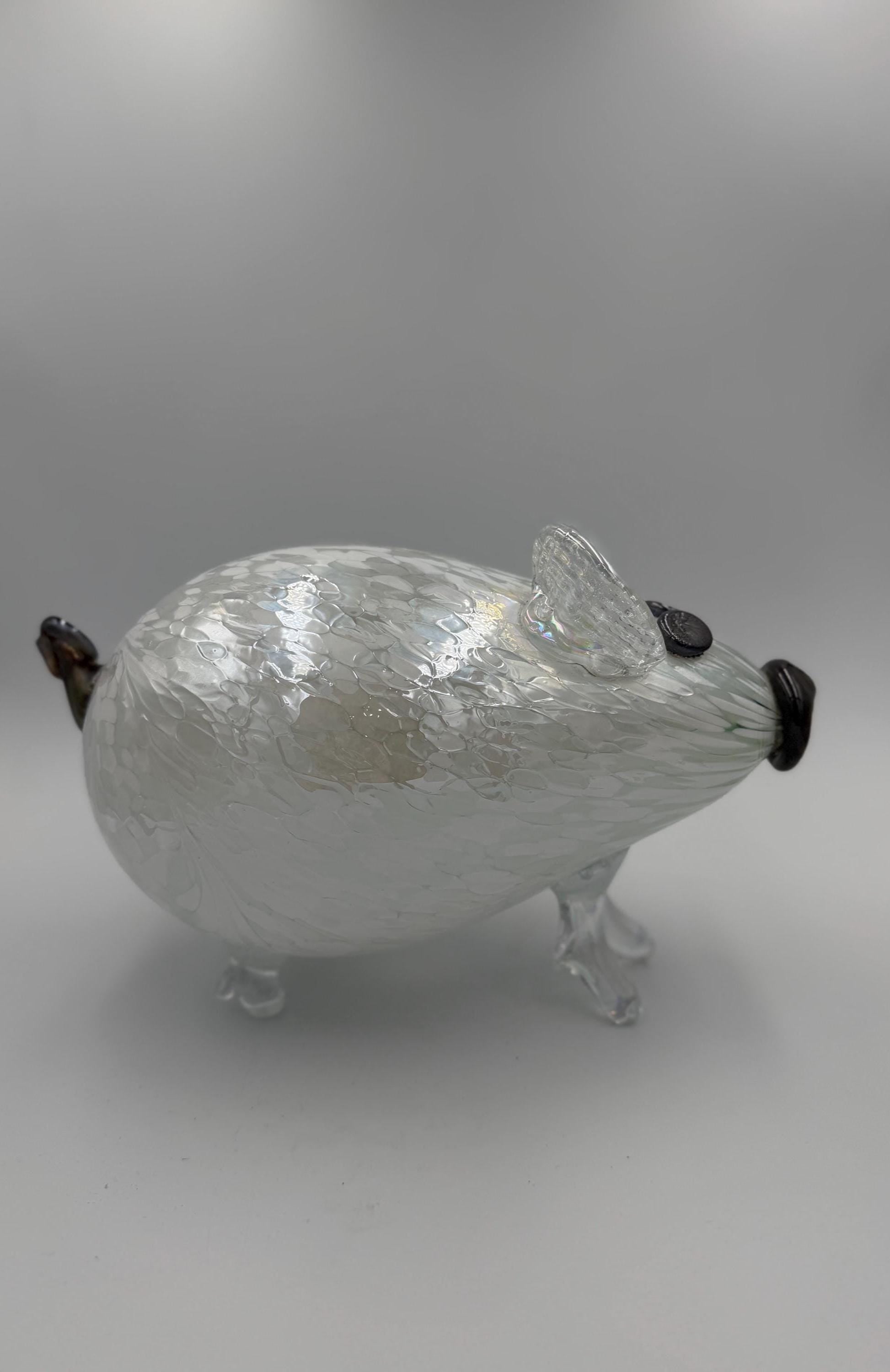 30cm Hand-Blown Crackle Glass Piggy Bank – Clear Savings Pig Sculpture