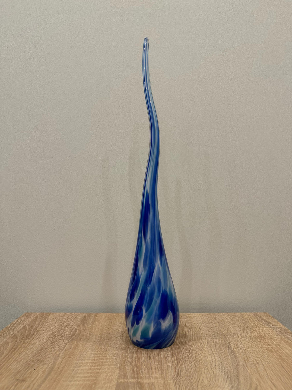Tall 50cm Hand-Blown Glass Spike Sculpture – Blue Swirl Elegant Modern Art Object