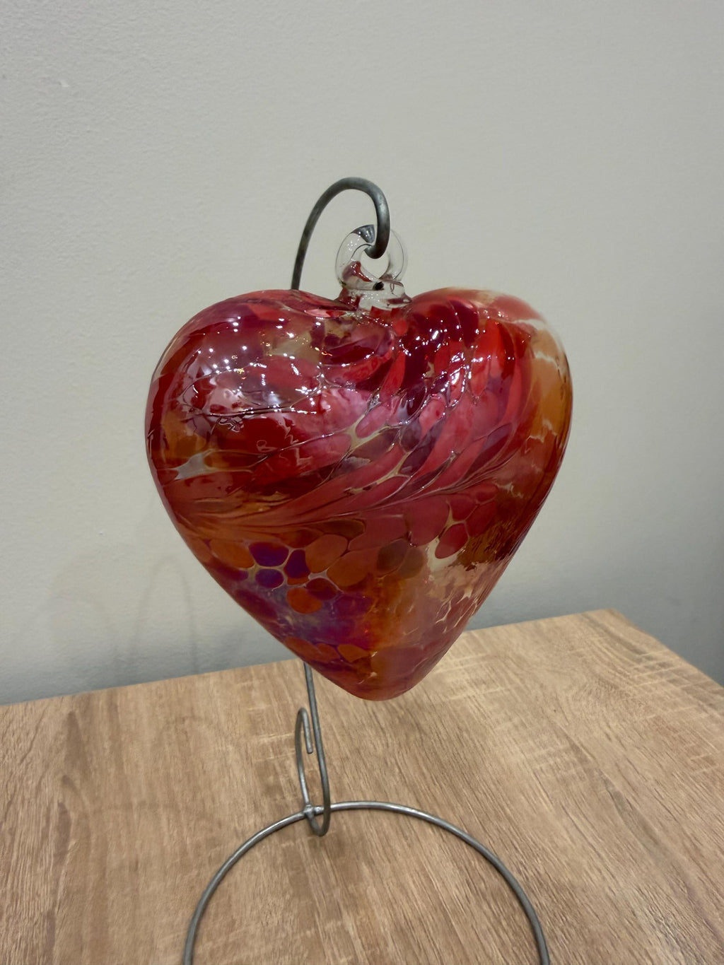 Handmade Iridescent Glass Heart Ornament – 12 cm Suncatcher Decor