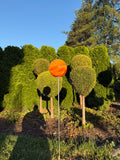 115cm Hand-Blown Orange Swirl Glass Garden Stake – 18cm Large Sphere on Metal Pole
