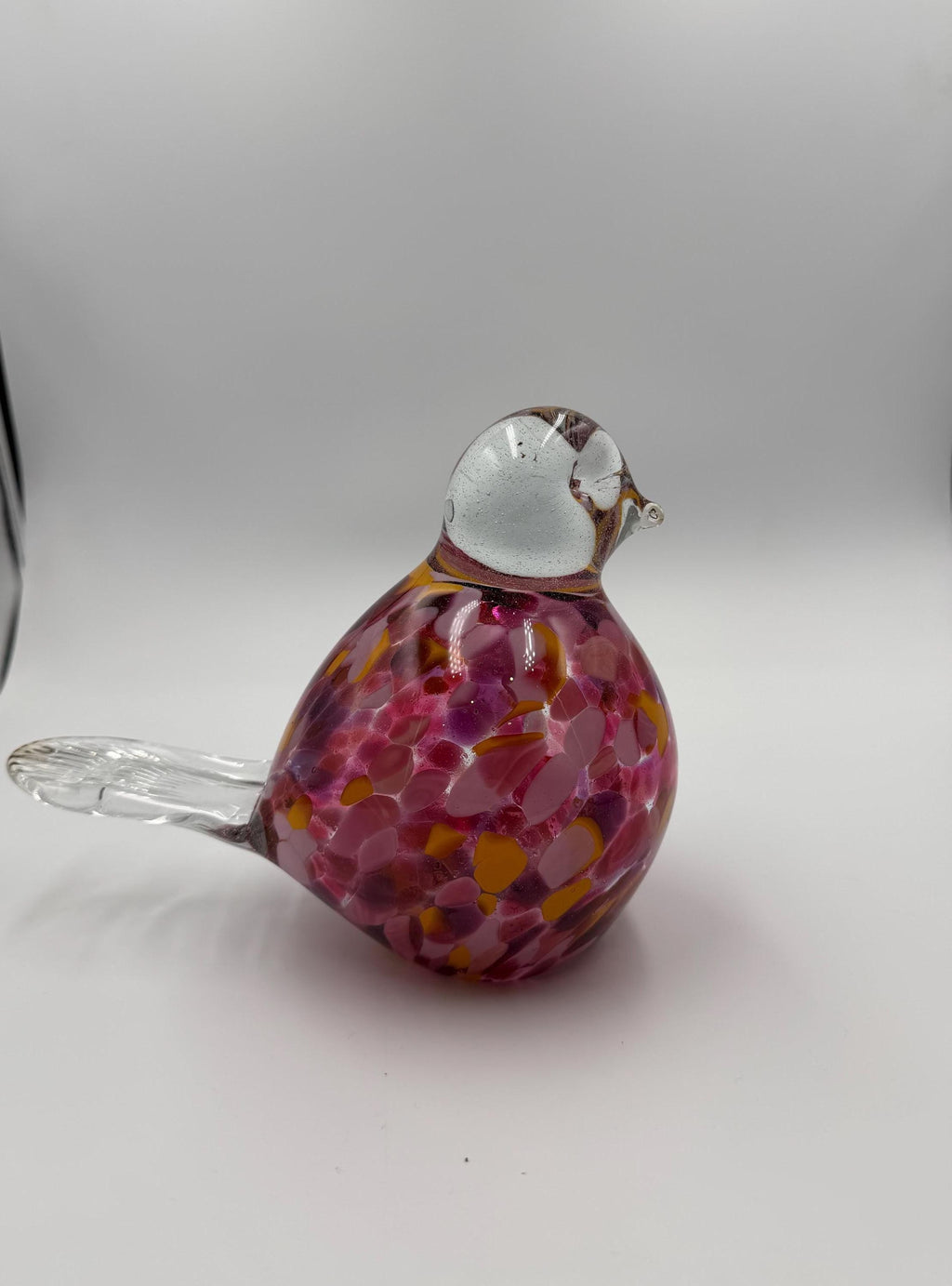 20cm Hand-Blown Colorful Confetti Glass Bird Sculpture – 12cm Tall Decorative Songbird Figurine