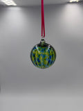 6cm Hand-Blown Crackle Glass Ornament – Green Blue Yellow Swirl Hanging Ball