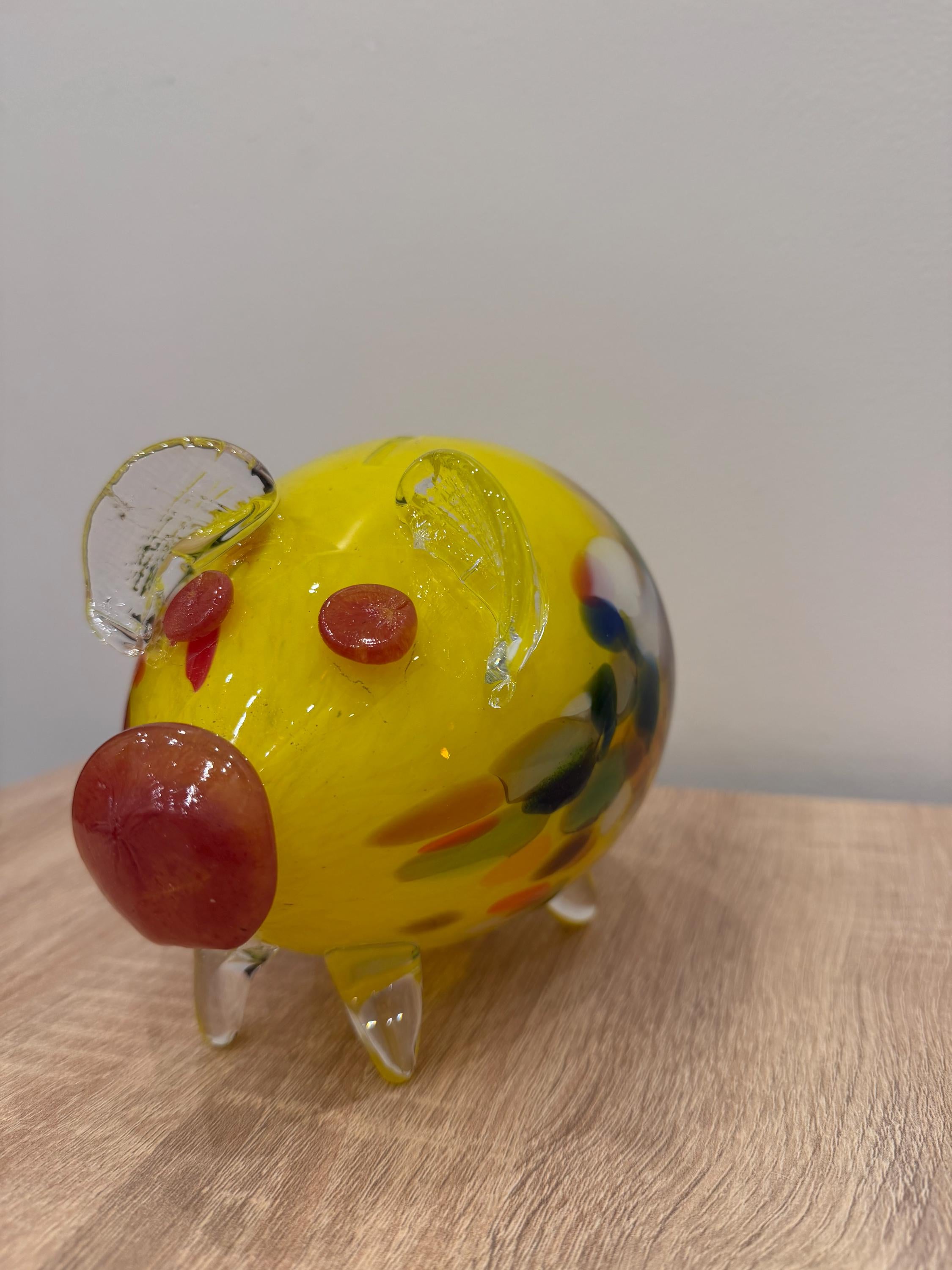 Handmade Yellow Glass Piggy Bank 20cm – Whimsical Artisan Crafted Coin Box