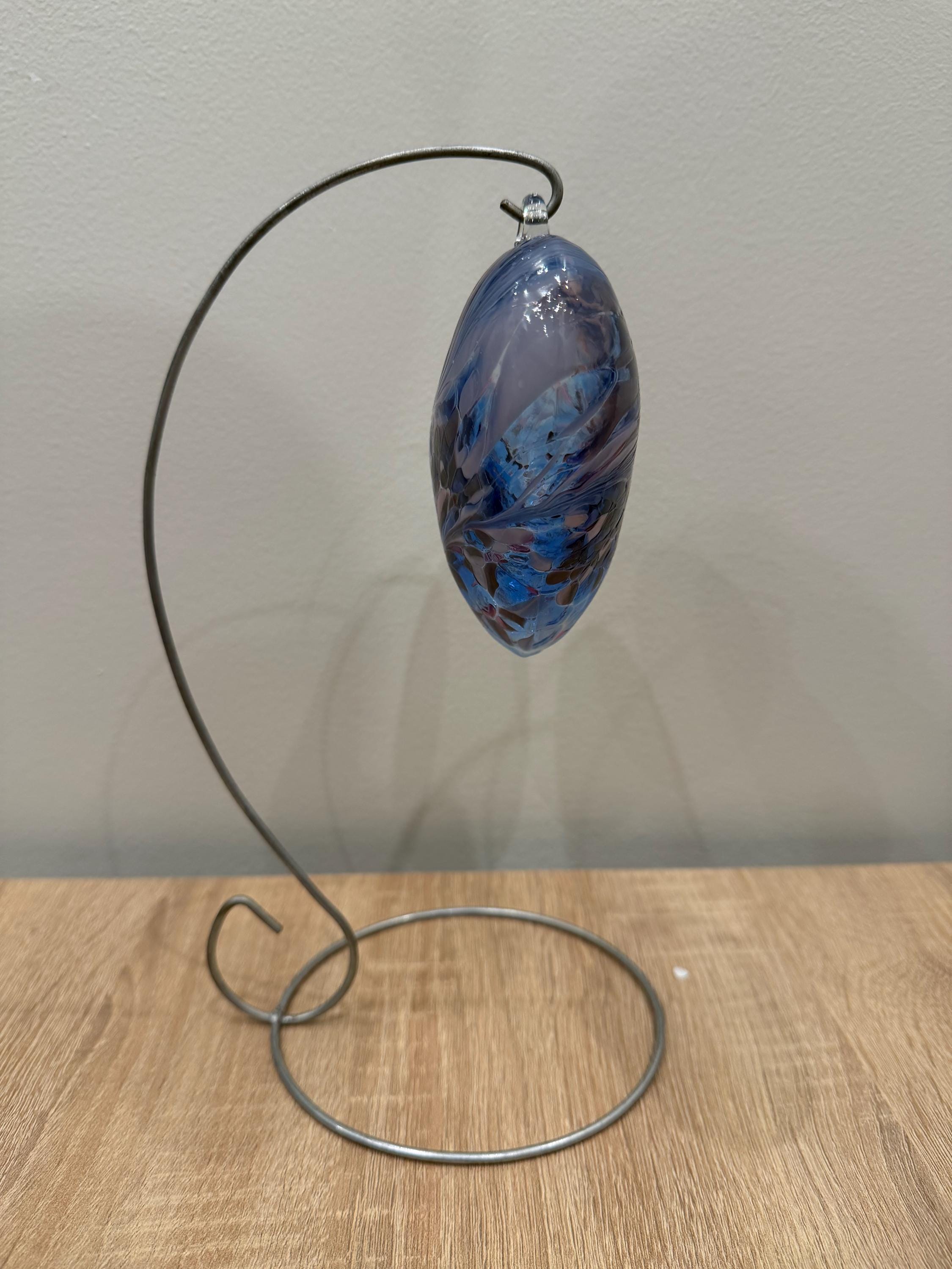 Handblown Glass Heart Ornament - Blue Purple Pink Swirl - Unique Art Glass Gift