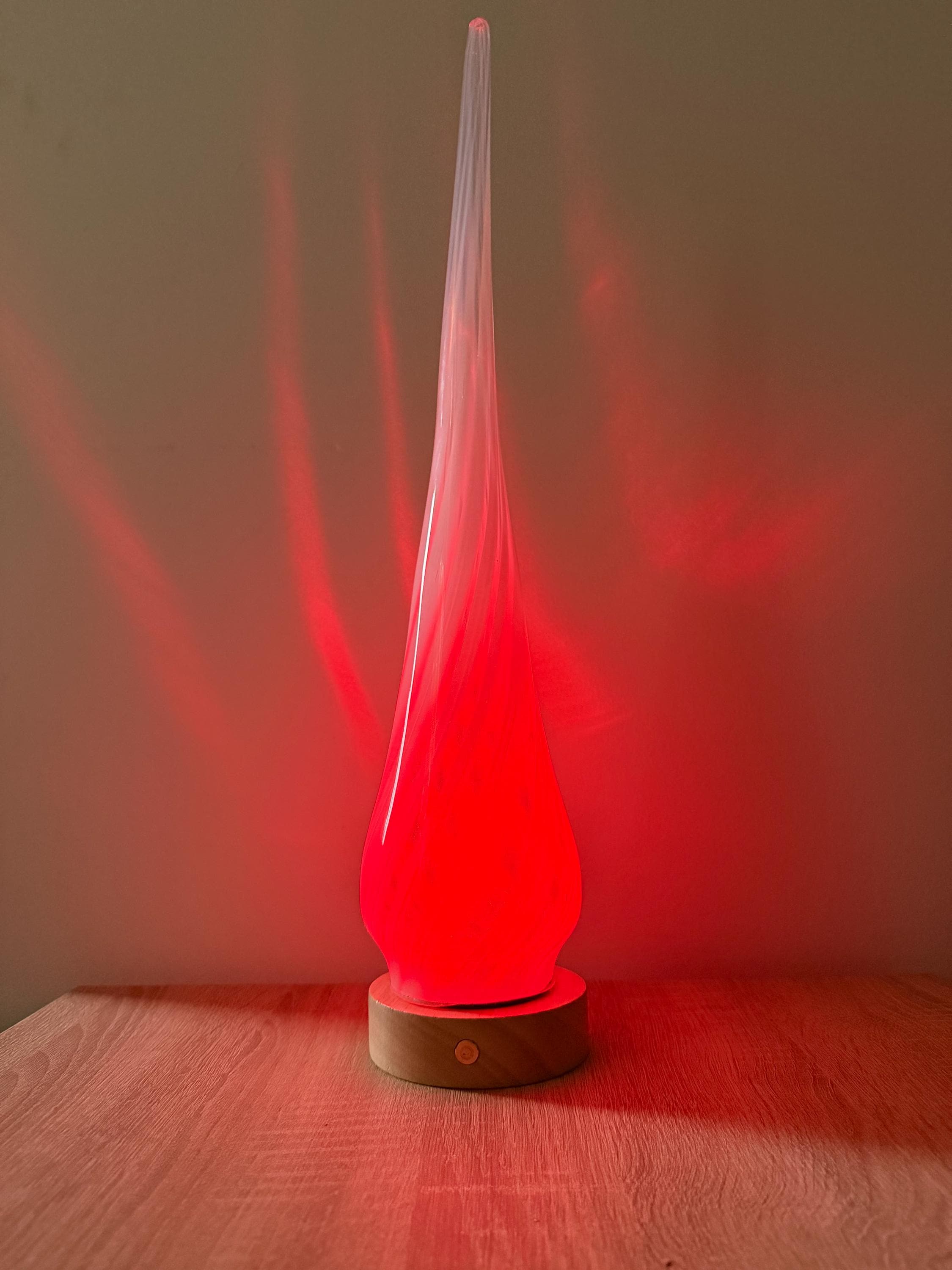 50cm Hand-Blown Glass Flame Lamp – Color Changing LED Touch Light Wooden Base