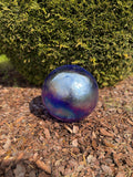 30cm Hand-Blown Glass Garden Sphere – Iridescent Blue Purple Crackle Large Gazing Ball