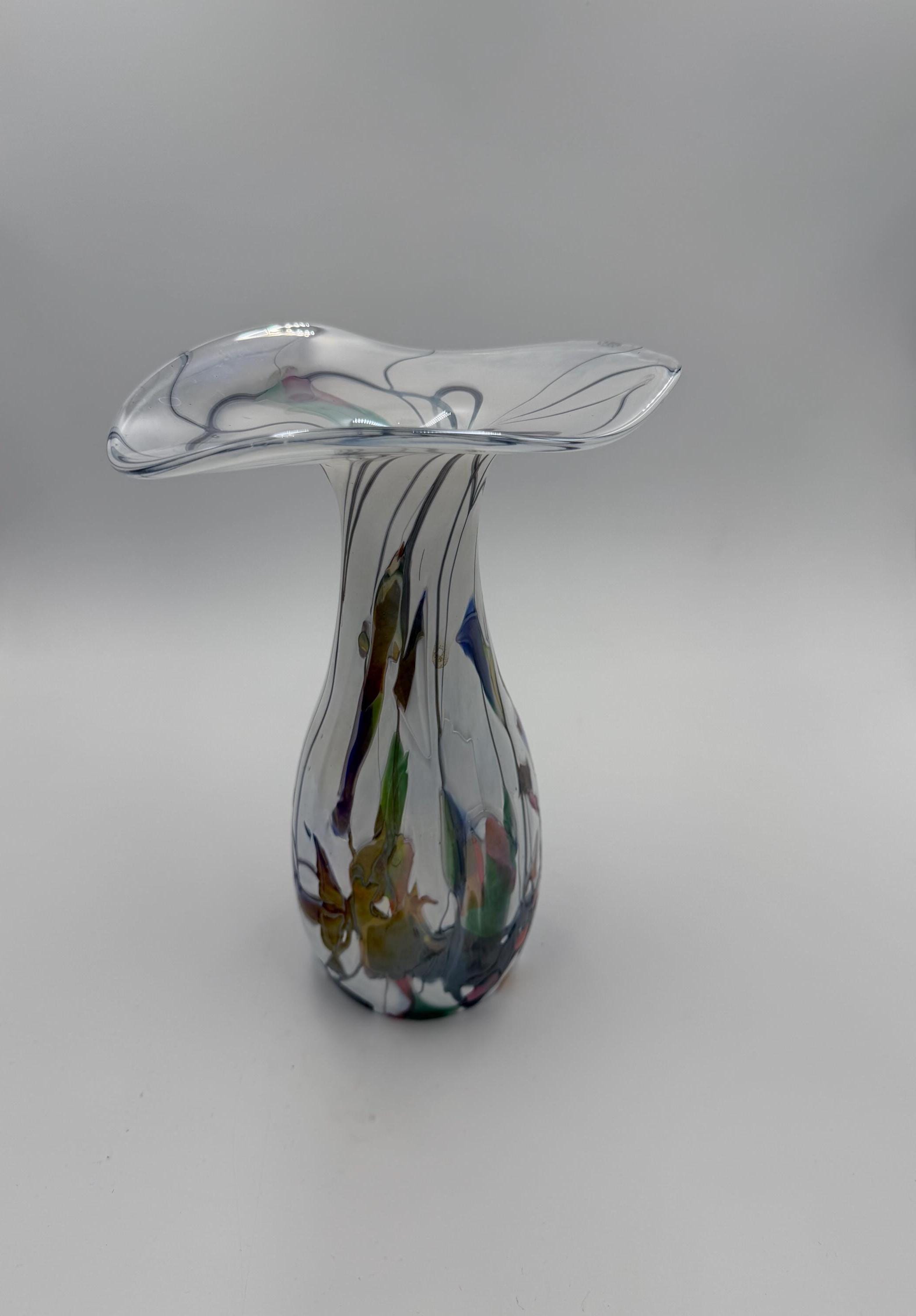 25cm Hand-Blown Colorful Swirl Glass Vase – Clear Floral Decorative Vase 10cm Wide