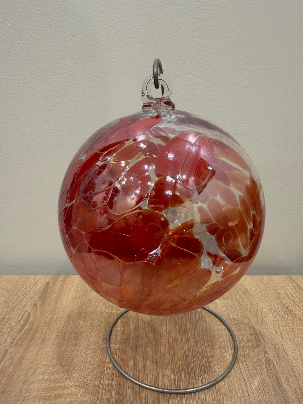 Handcrafted Red Art Glass Sphere Suncatcher - Hanging Ornament 15cm