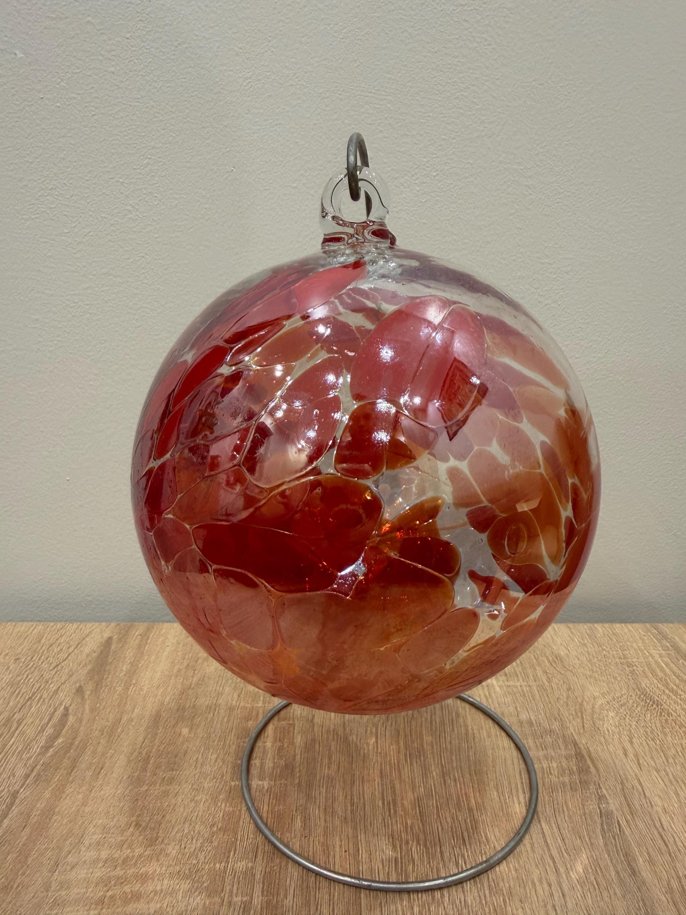 Handcrafted Red Art Glass Sphere Suncatcher - Hanging Ornament 15cm