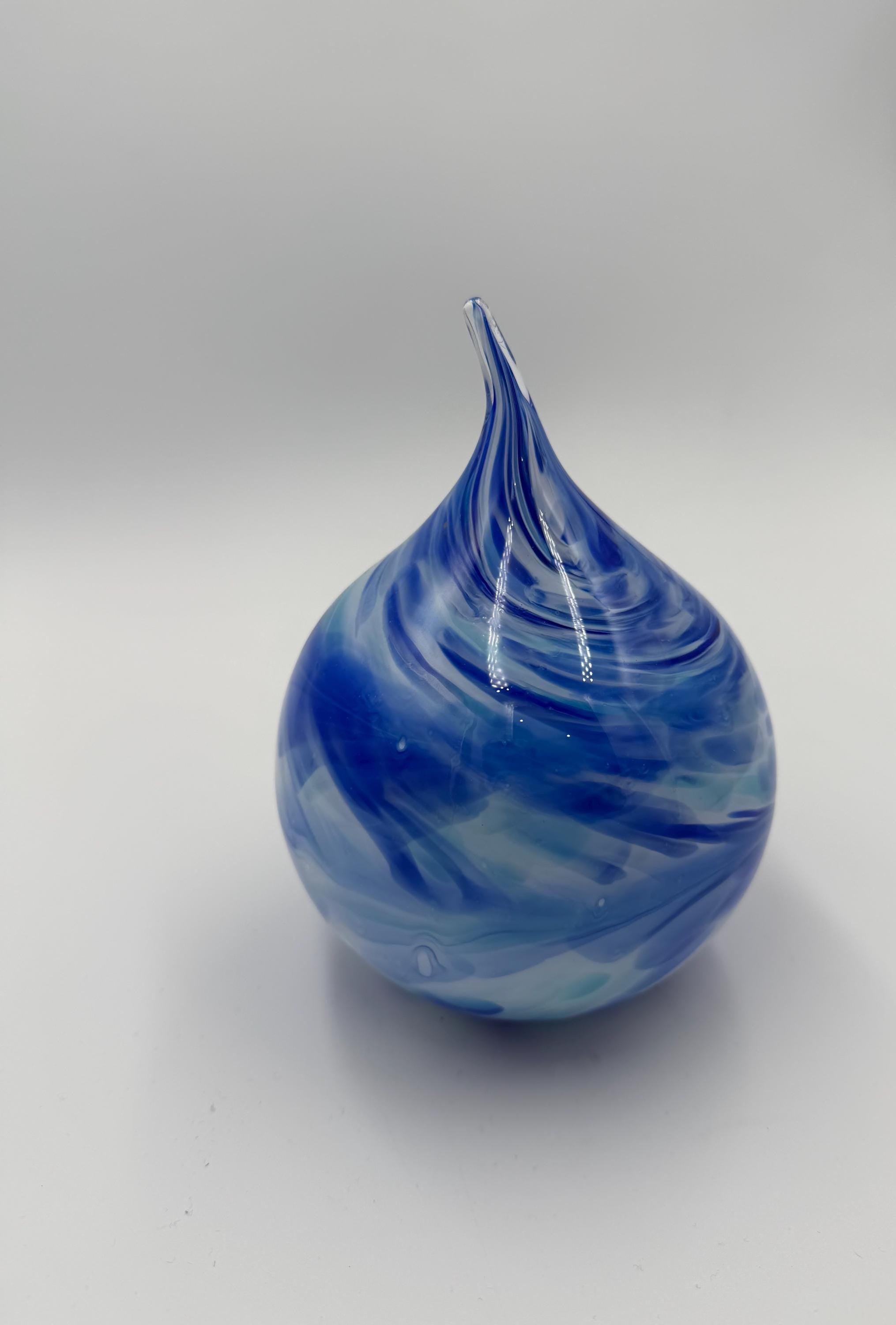 12cm Hand-Blown Blue Swirl Glass Teardrop Sculpture – Blue Flame Drop Decor