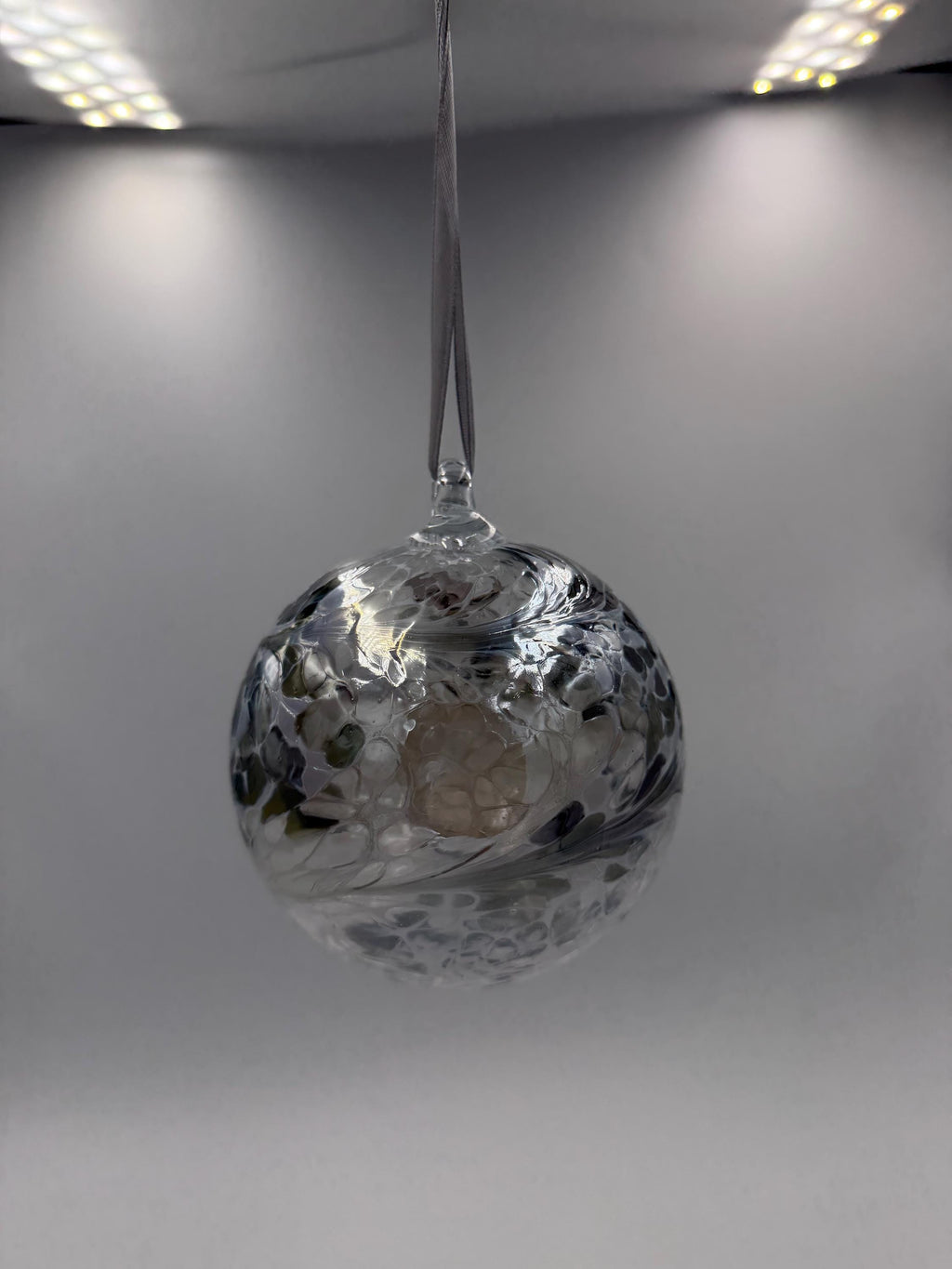 10cm Clear Silver Glass Hanging Ball - Hand Blown Glass Ornament - Home Decor