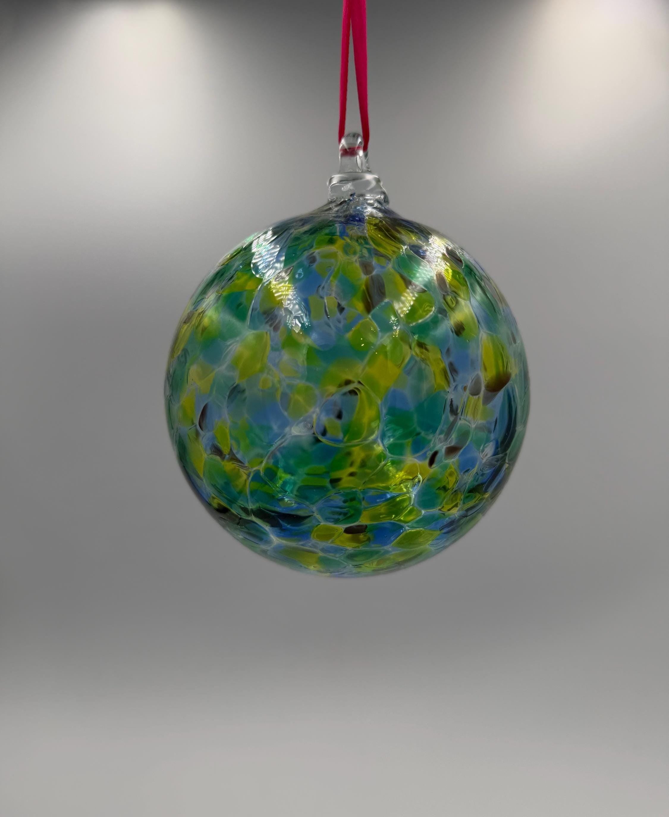 10cm Hand-Blown Glass Ornament – Multicolor Crackle Sphere, Hanging Decor