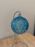 Hand-Blown Blue Crackle Glass Ornament – 10cm Decorative Art Ball – Window Garden Decor