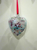 Hand Blown Glass Heart Ornament – Purple Teal Swirls, Garden Decor, 8cm