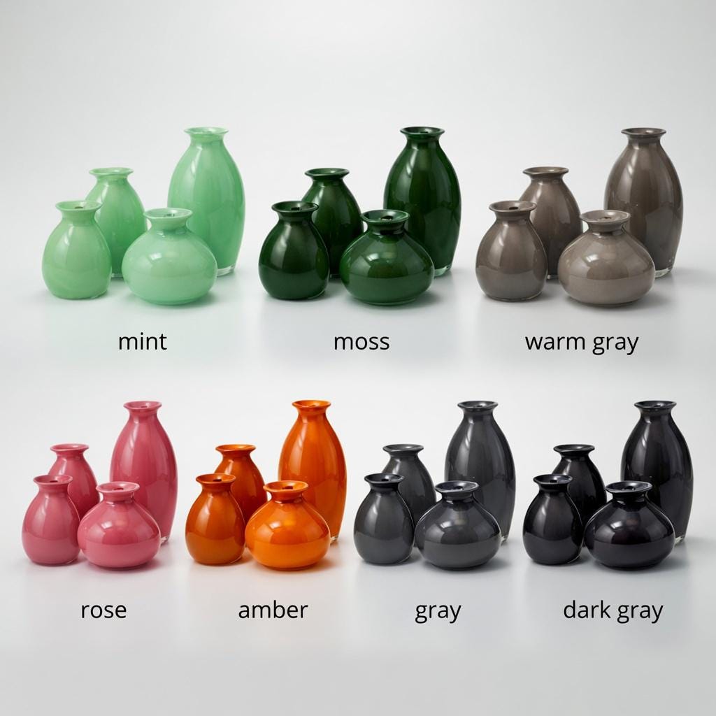 Handblown Art Glass Bud Vases – Mint Green Minimalist Set of 4