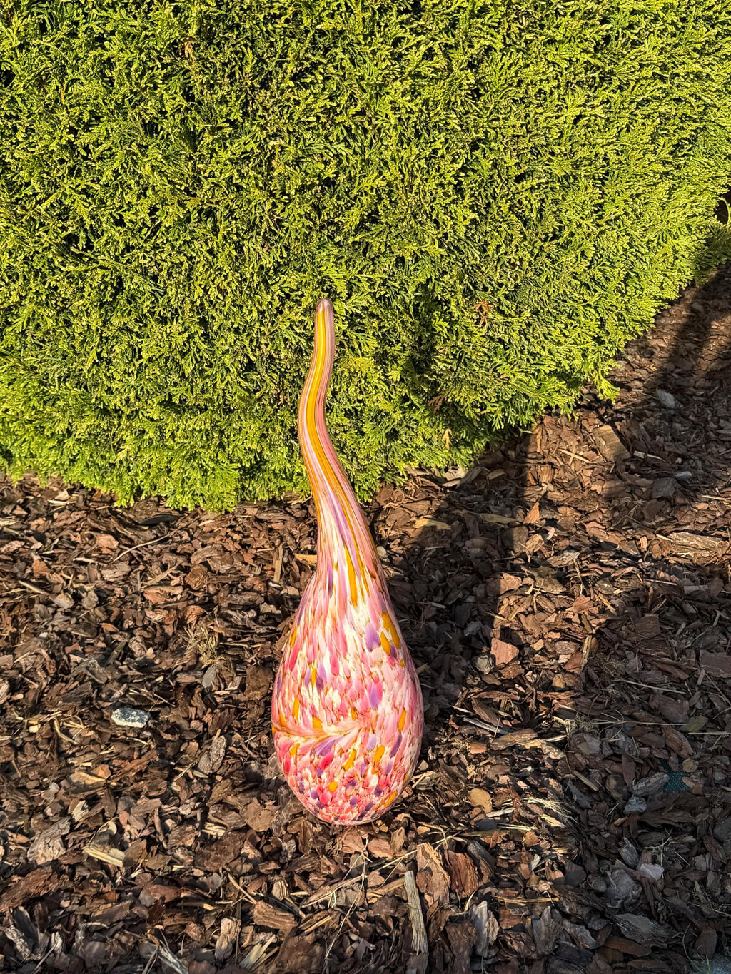 60cm Pink Glass Garden Flame - Hand Blown Garden Art - Outdoor Decor