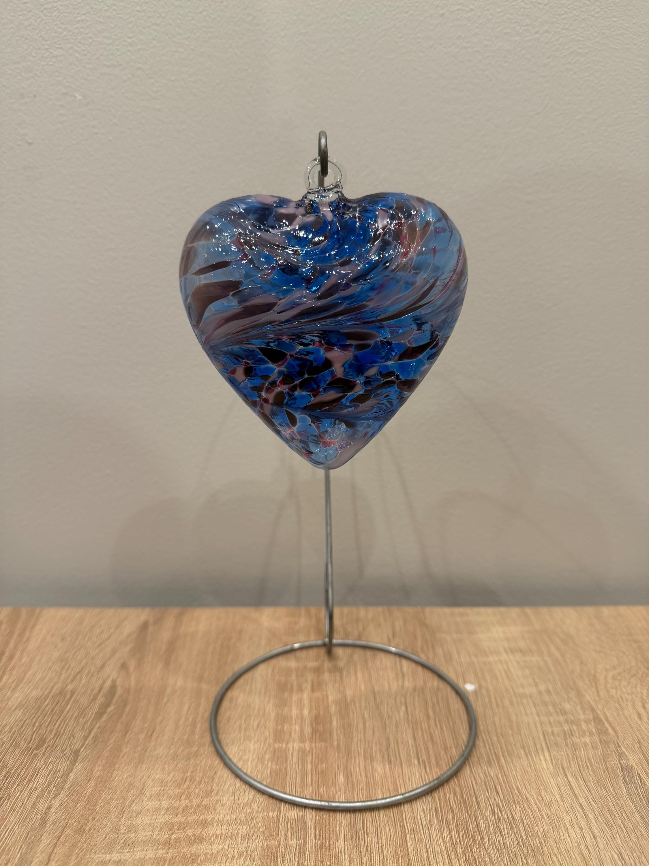 Handblown Glass Heart Ornament - Blue Purple Pink Swirl - Unique Art Glass Gift