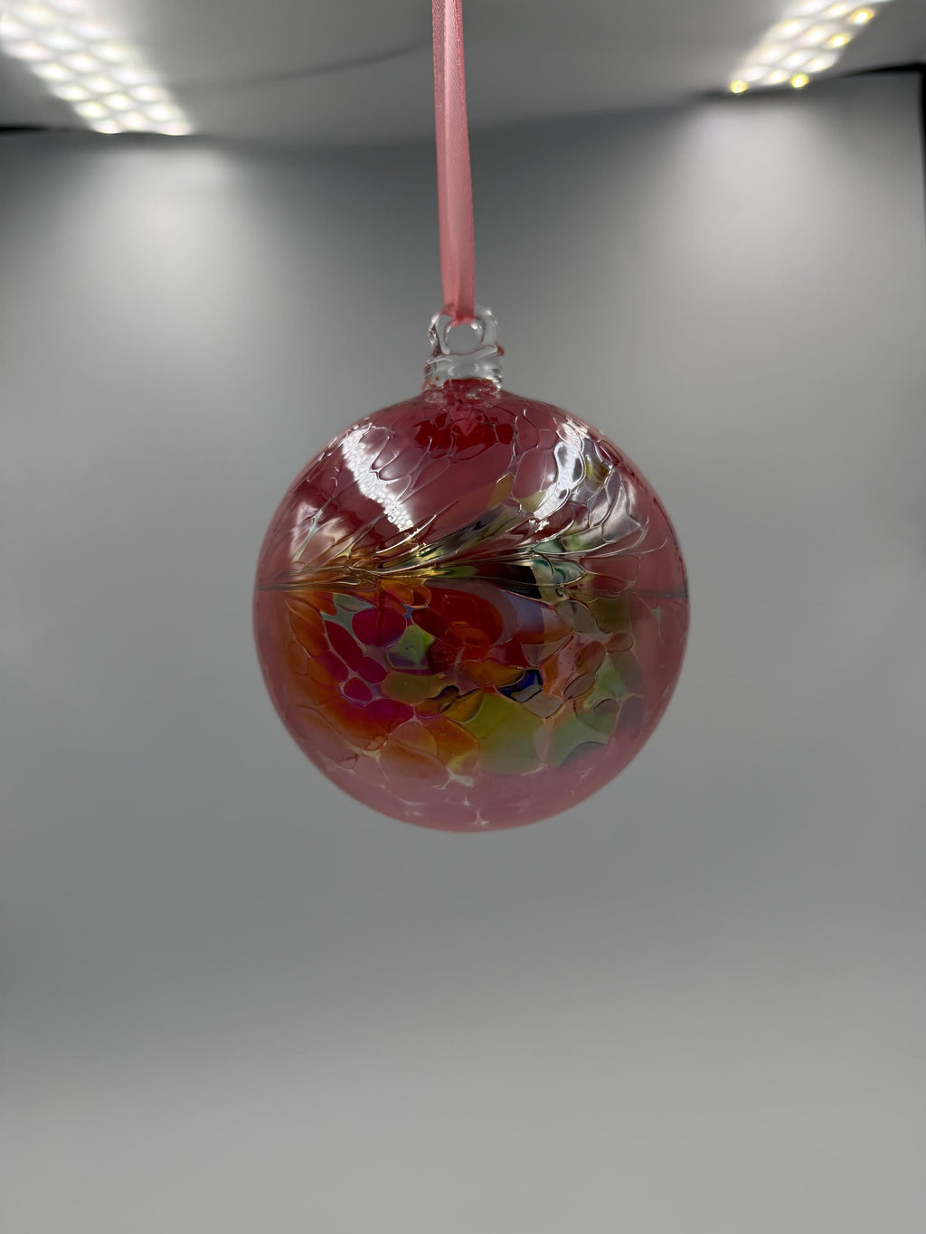 Hand Blown Red Glass Ball Ornament – 10cm Hanging Glass Bauble – Handmade Suncatcher