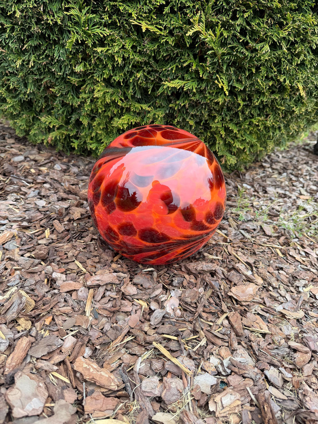 25cm Hand-Blown Glass Garden Ball – Red Orange Gazing Ball Outdoor Decor