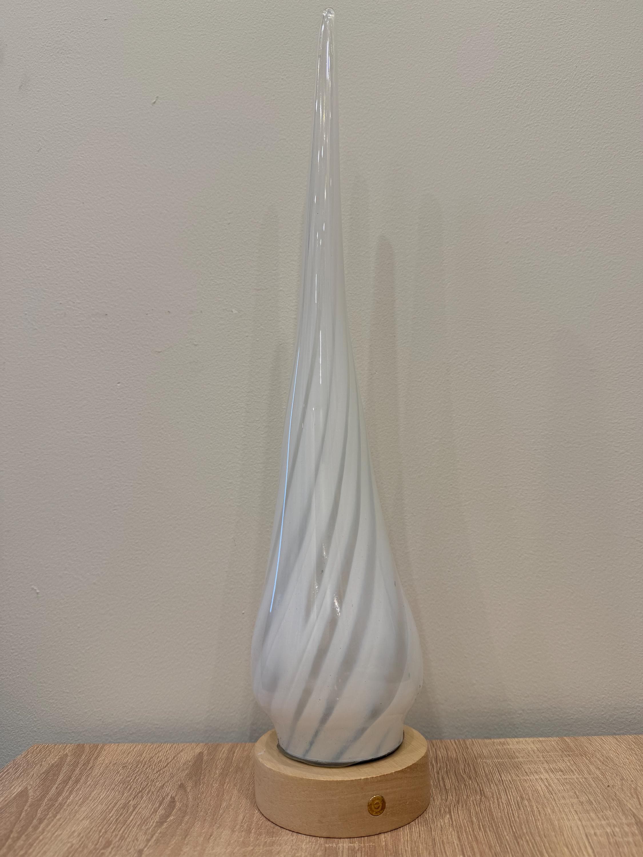 50cm Hand-Blown Glass Flame Lamp – Color Changing LED Touch Light Wooden Base