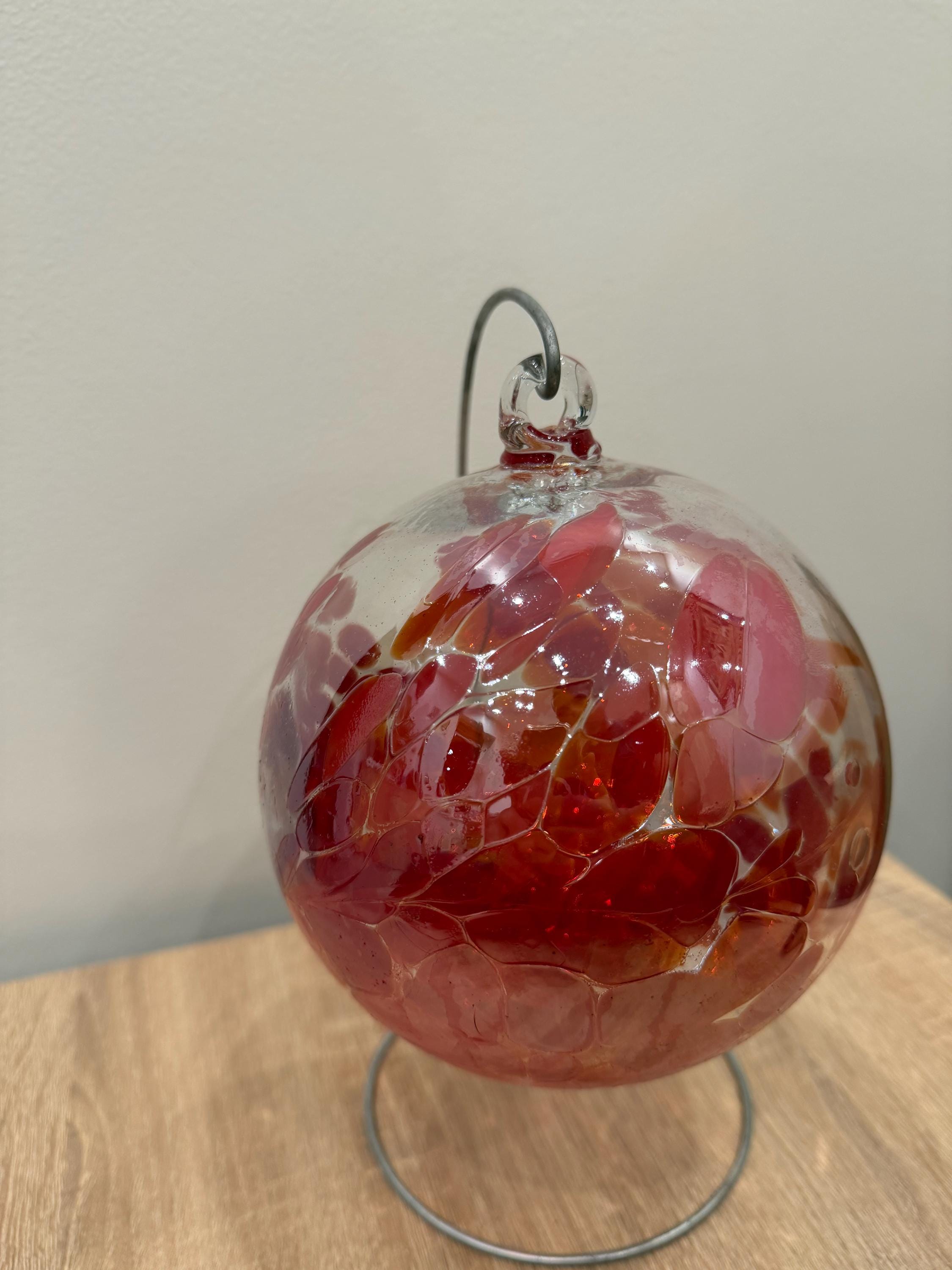 Handcrafted Red Art Glass Sphere Suncatcher - Hanging Ornament 15cm