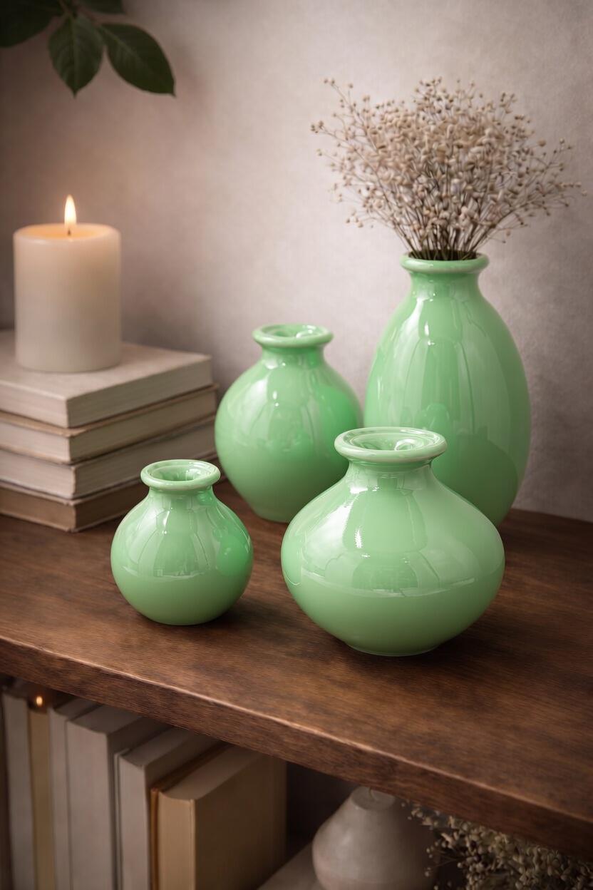 Handblown Art Glass Bud Vases – Mint Green Minimalist Set of 4