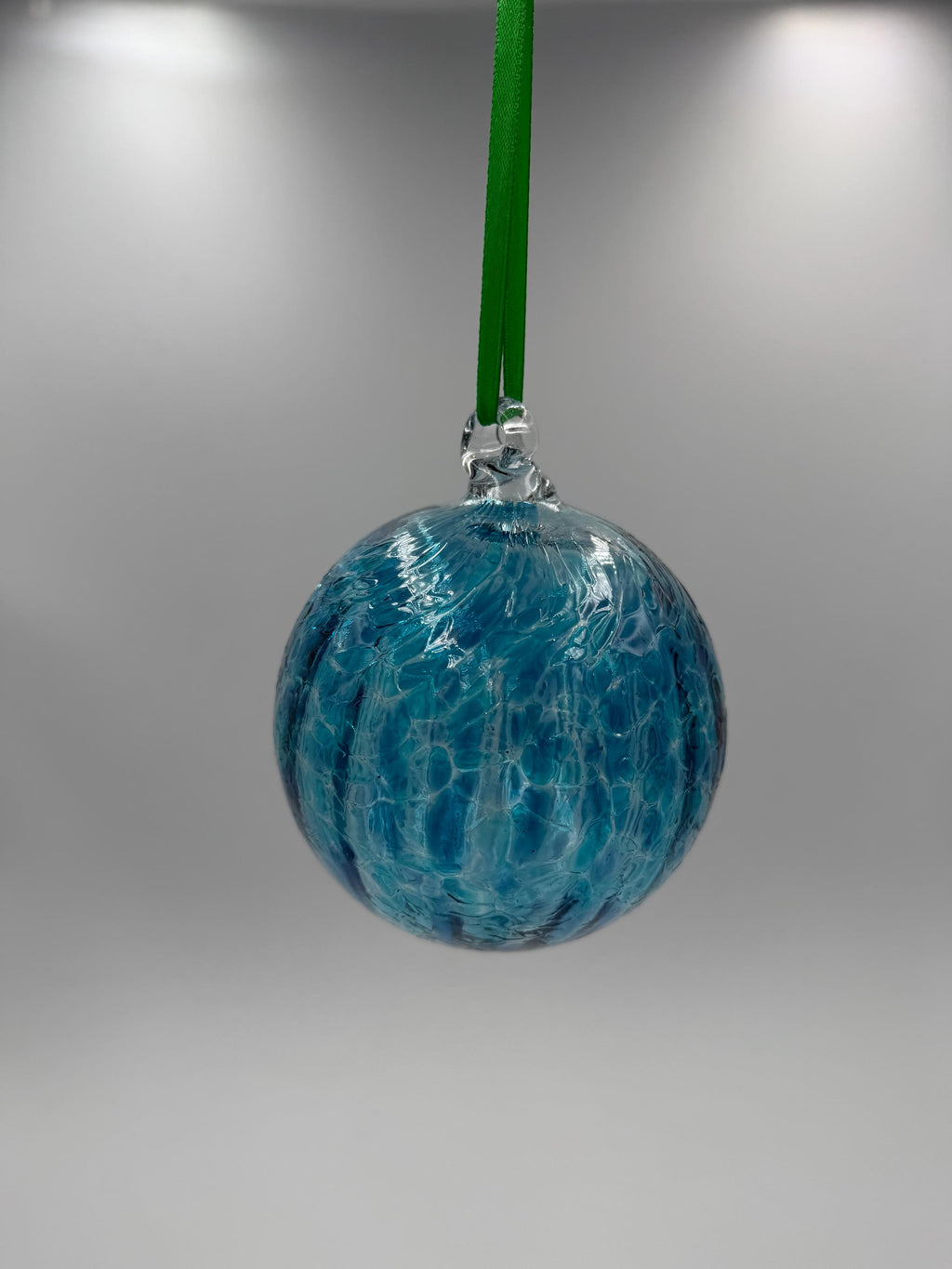 10cm Hand-Blown Crackle Glass Ornament – Blue Turquoise Hanging Ball Suncatcher