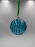 10cm Hand-Blown Crackle Glass Ornament – Blue Turquoise Hanging Ball Suncatcher