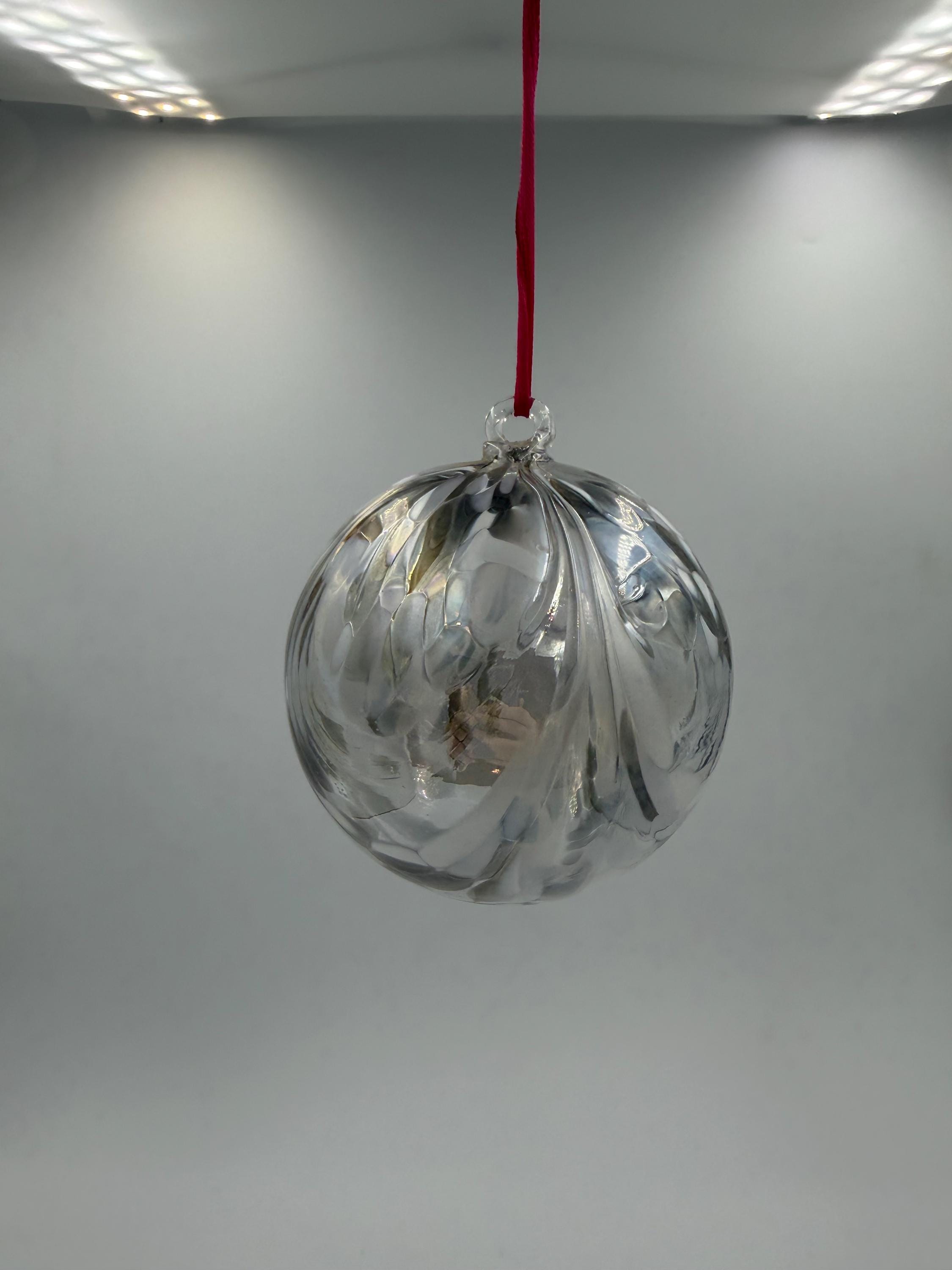 Hand Blown Glass Ball Ornament – 10cm Iridescent Suncatcher, Minimalist Decor