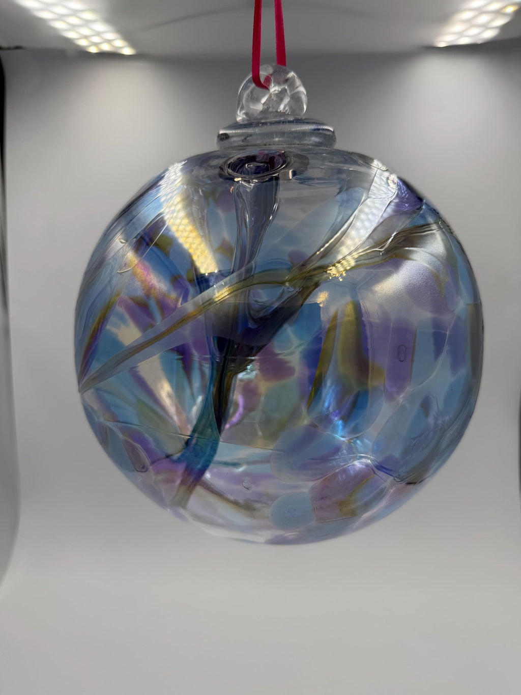 18cm Hand-Blown Witch Ball – Iridescent Blue Purple Gold Crackle Glass Ornament